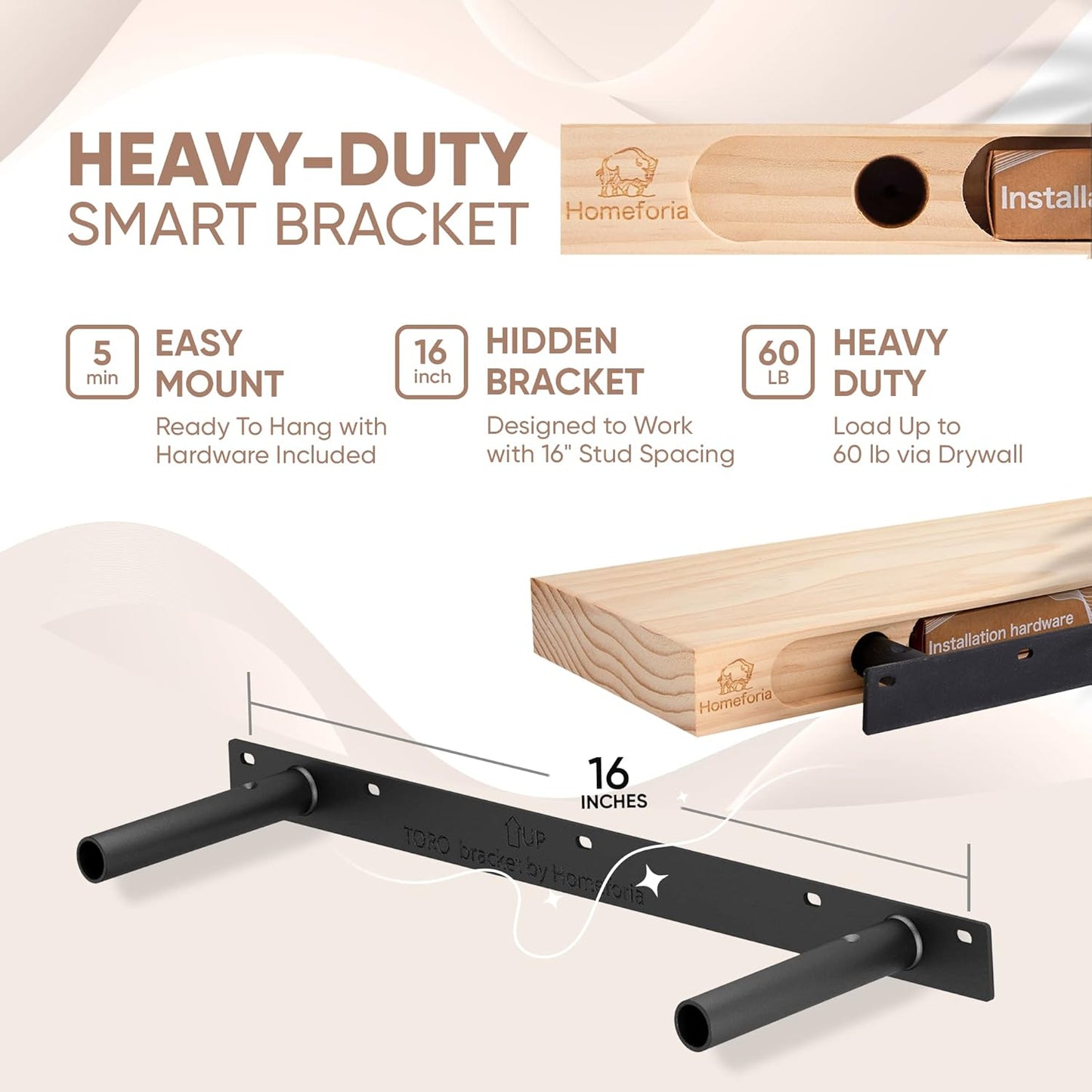 Homeforia 24inch Oak Floating Shelf for Wall, High End Solid Real Wood 24 inches Long Floating Shelves for Bathroom, Honey Oak Wooden Floating Shelves, Heavy Duty Bracket, 24 X 6.5 X 1.75 in, Set of 3