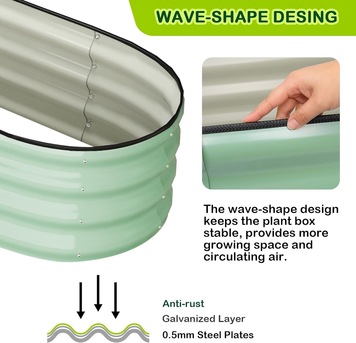 2 Pcs 4.5x2x1.5ft Oval Raised Garden Bed,Galvanized Raised Beds,Open-Ended Base Metal Raised Planter Beds,Garden Bed Outdoor,Planter Raised Boxes for Vegetables,Flowers,Tool-Free Asse,Green