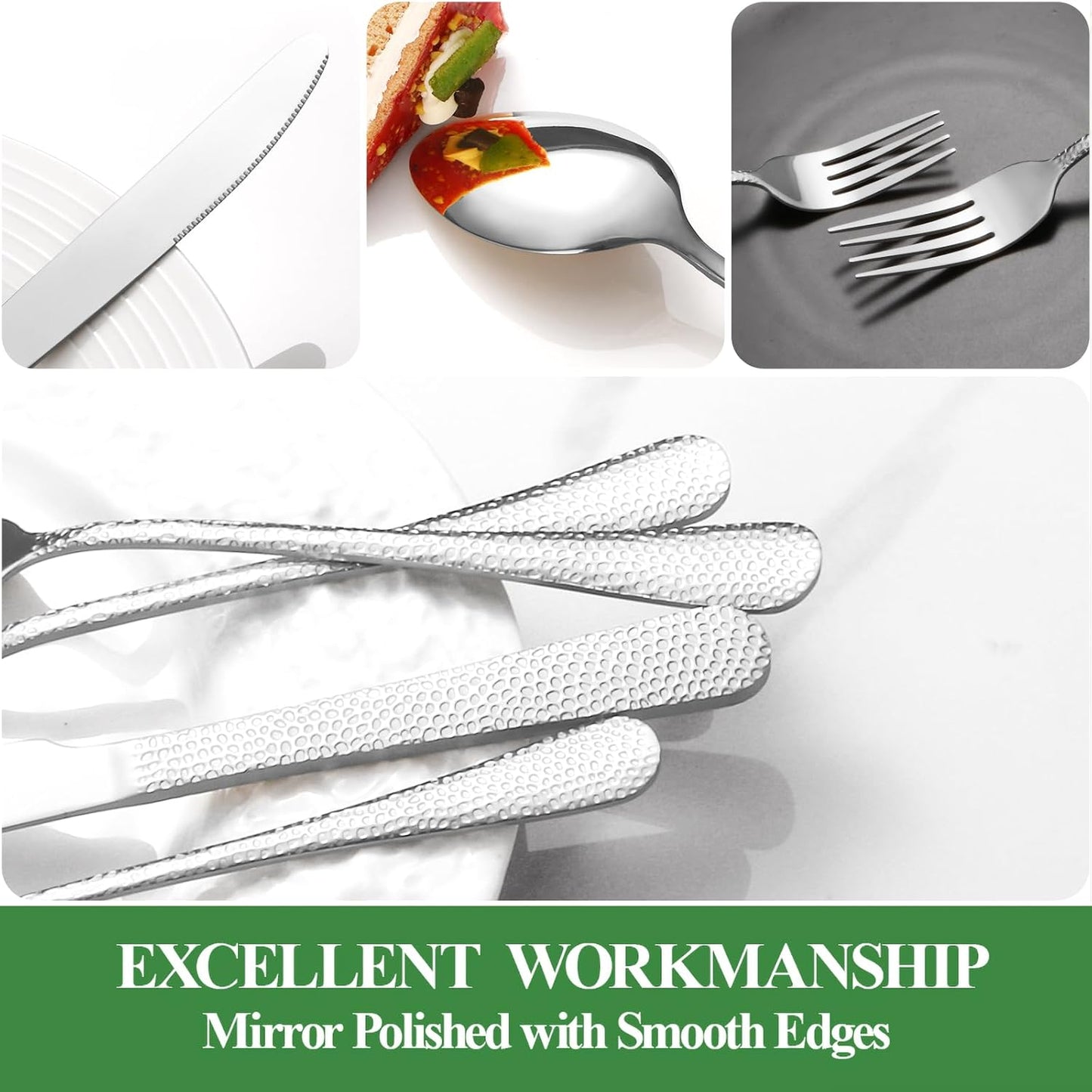40 Pcs Silverware Set for 8 with Hammered Design, Food Grade Stainless Steel Flatware Set, Eating Utensils Sets Include Fork/Knife/Spoon, Reusable Cutlery Set, Dishwasher Safe