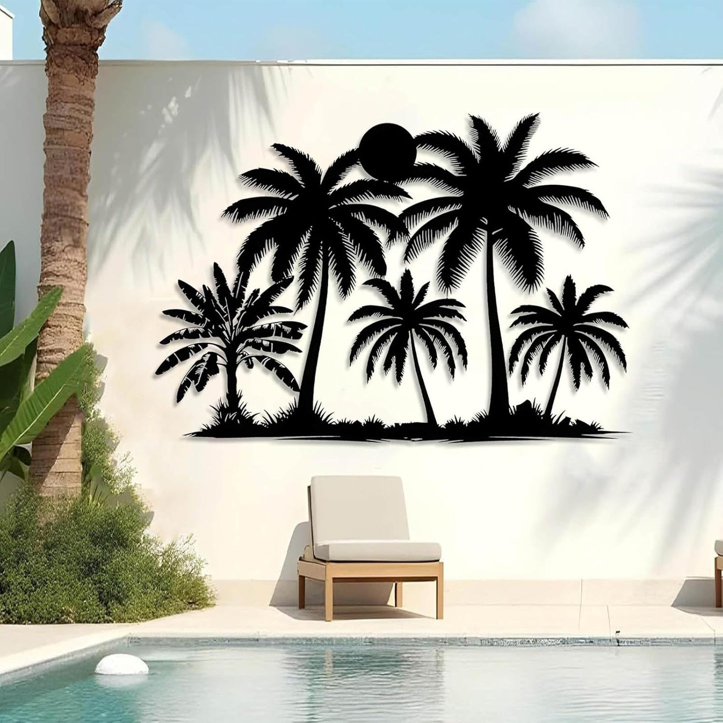 Tuglona Metal Palm Tree with Sunset Wall Decor, Tropical Palm Tree Metal Wall Art, Tropical Wall Decor, Sun Wall Art, Beach Wall Decoration, Coastal Trees Wall Hanging (Gold, 53"x37"/135x93cm)