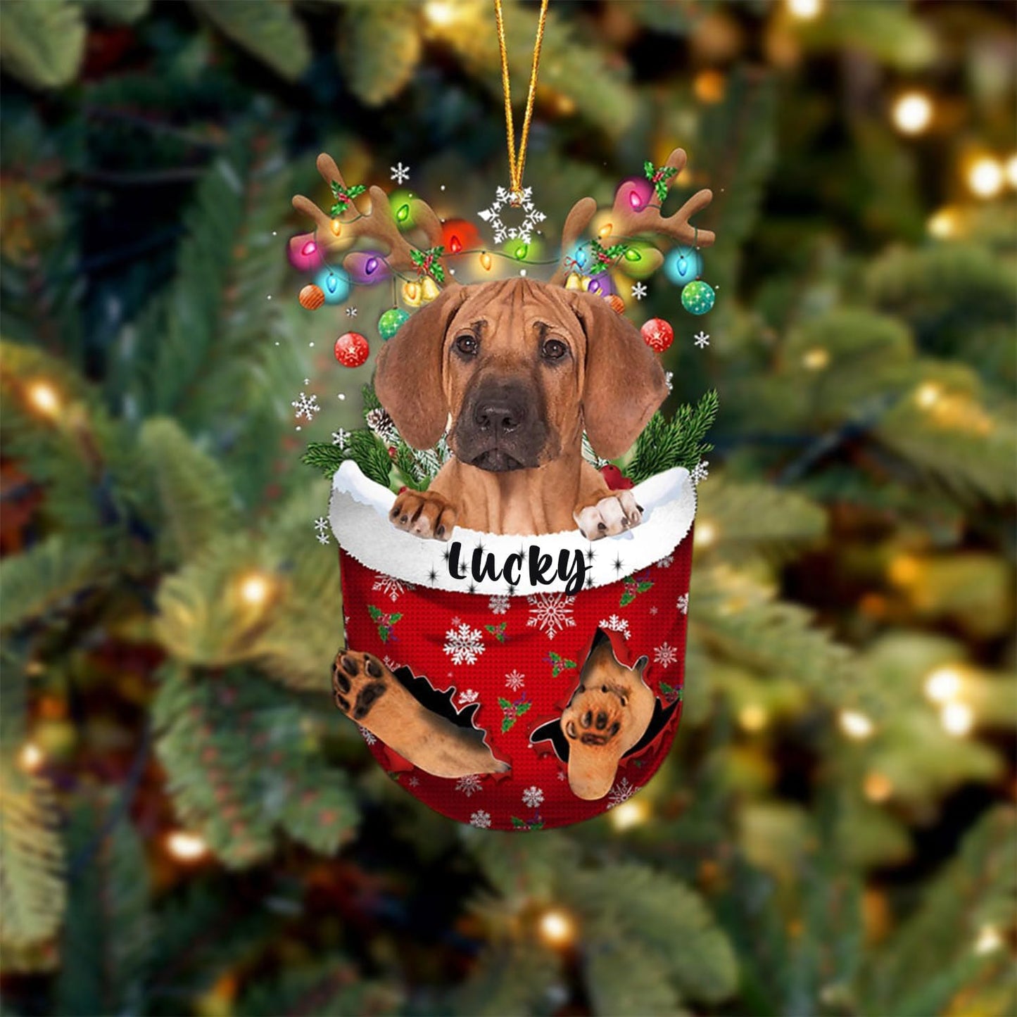 Rhodesian Ridgeback Dog Christmas Ornament, Rhodesian Ridgeback in Snow Pocket Christmas Tree Ornament, Dog Lovers Gift Idea Xmas, Christmas Decorations for Tree, Christmas Ornament Gift for Dog Lover