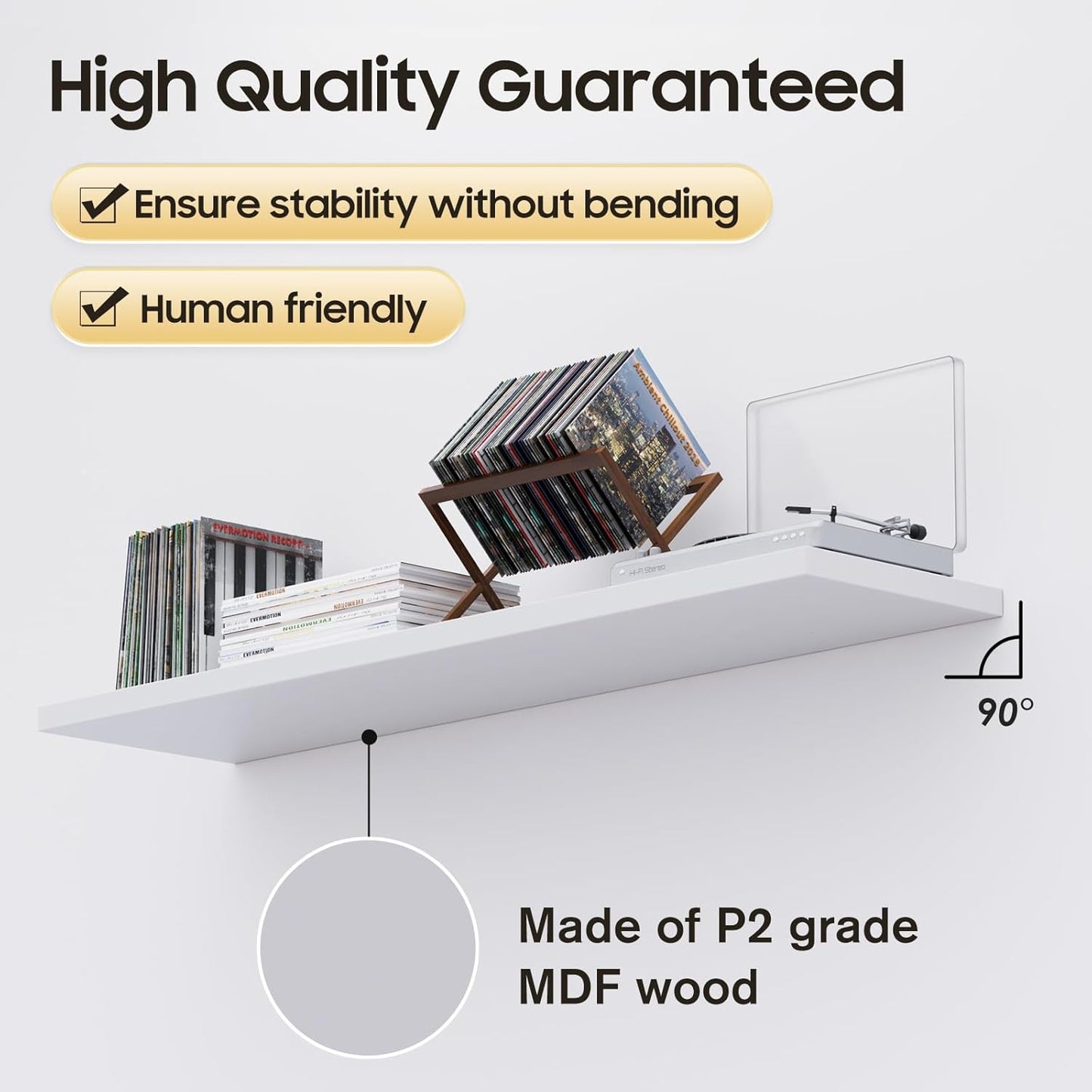 Large Floating Shelves for Wall Set of 2 Wooden Wall Shelves 24 in x 12.75 in x 2 in Room Decor Long Shelf with Invisible Wall Mount Bracket for Bedroom Kitchen Living Room White