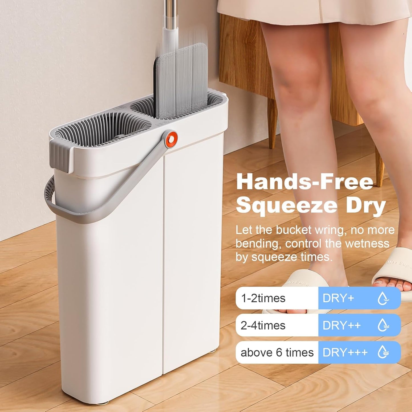 Mop and Bucket with Wringer Set for Home, Flat Mop and Bucket System, Mops for Floor Cleaning and Wall Cleaner, with 2 Reusable Microfiber Mop Pads