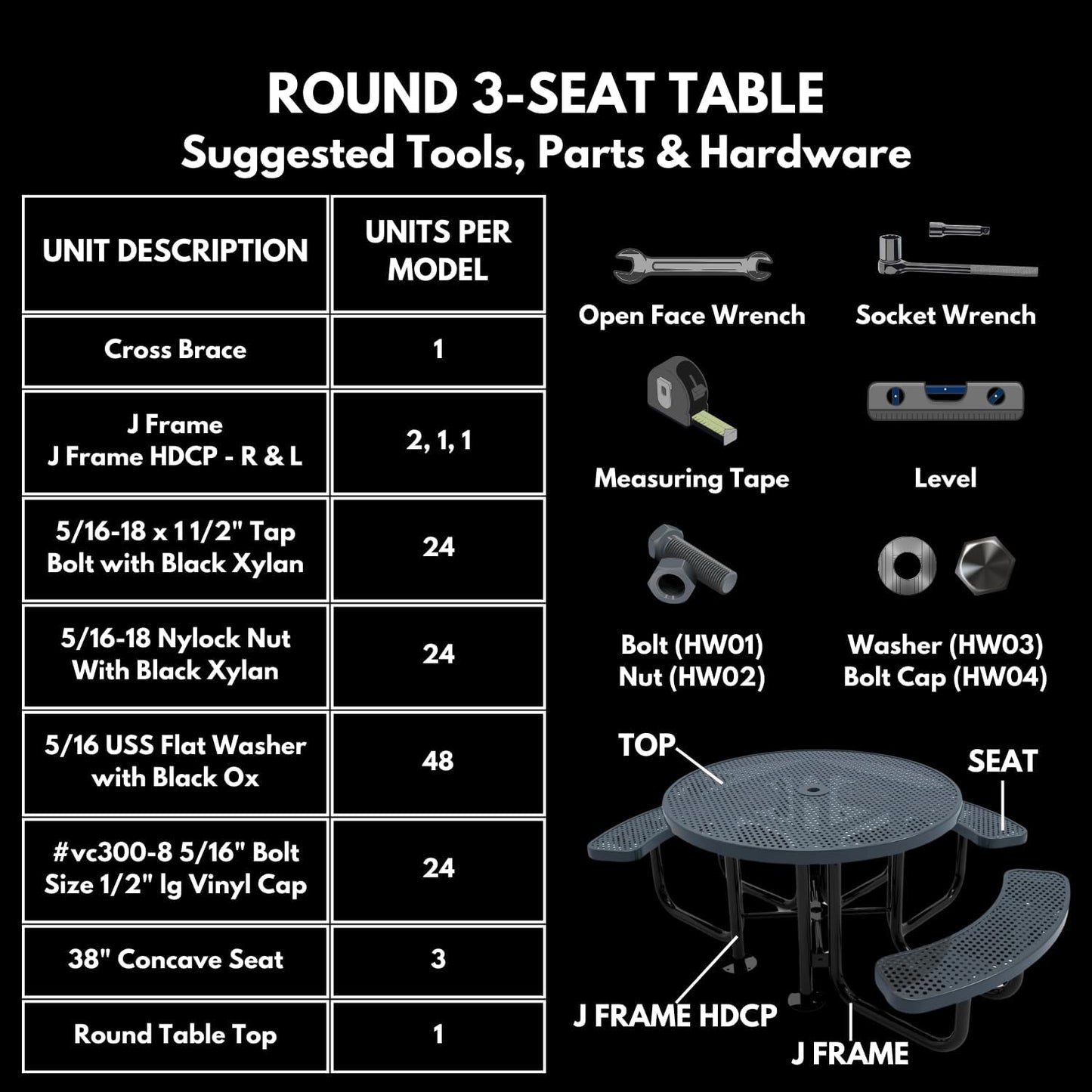 Heavy-Duty Portable ADA-Compliant Outdoor Picnic Table with Umbrella Hole, Punched Steel Patio Dining Furniture Made in America (46" Round Top, Textured Yellow)