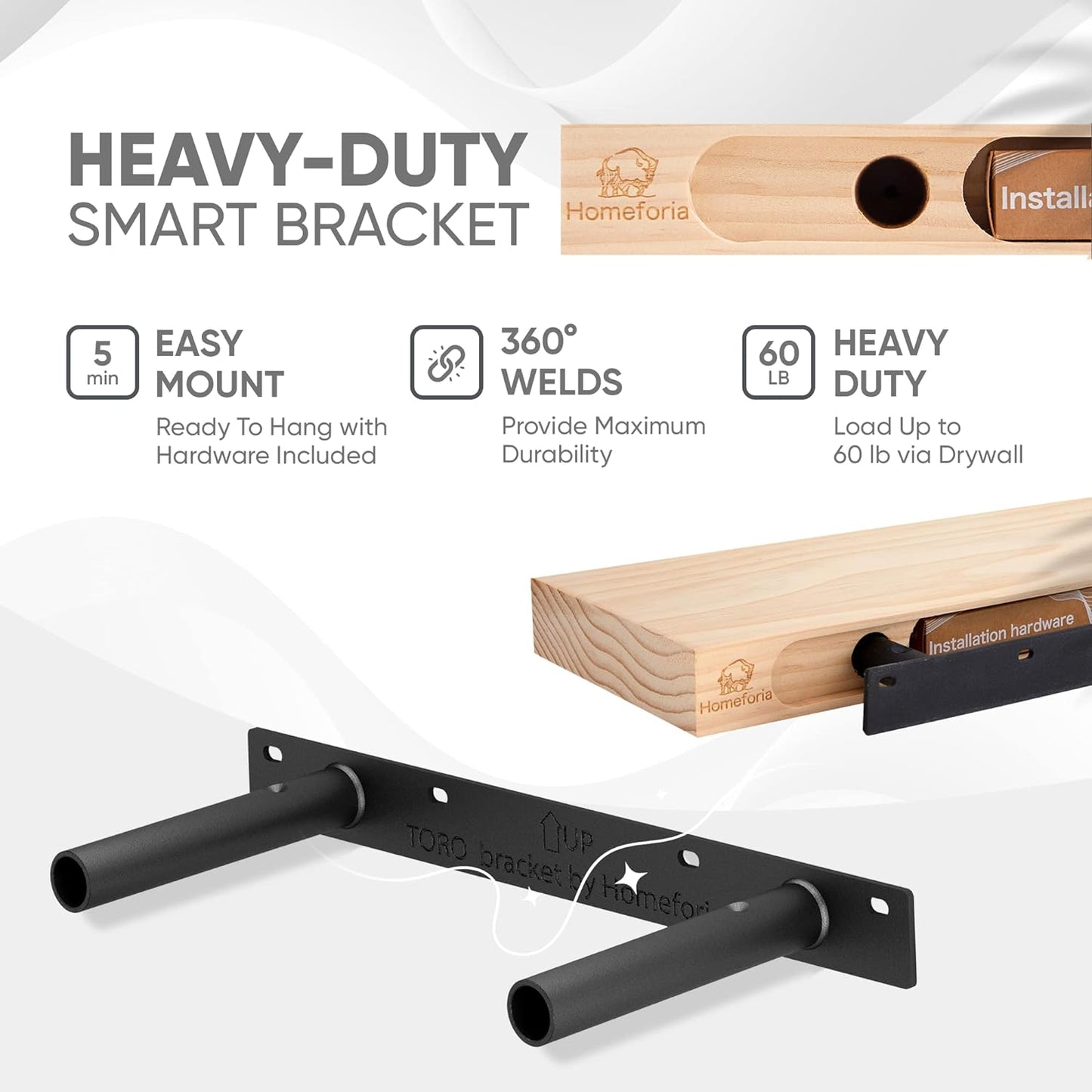 Homeforia White Floating Shelf 12 inch, High End Solid Real Wood Small 12inch Floating Shelves for Wall Mounted, White Wooden 12 in Floating Shelves, Heavy Duty Bracket, 12 X 6.5 X 1.75 inch, Set of 4