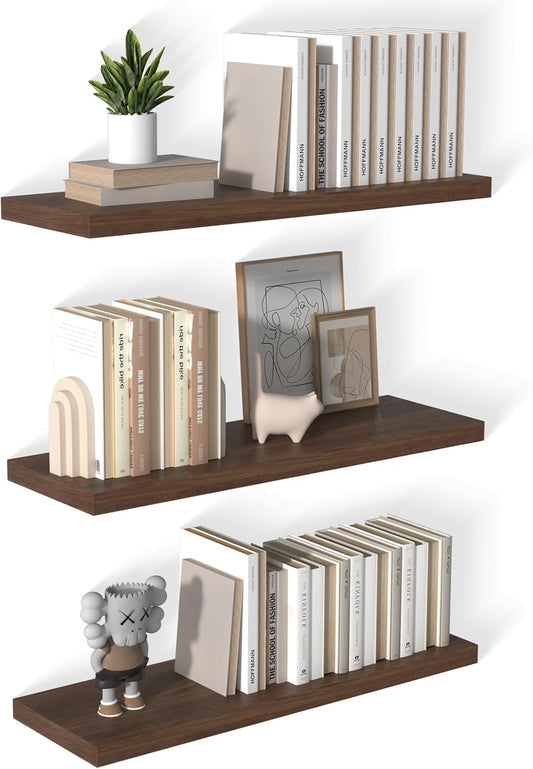 12 Inch Deep Floating Shelves for Wall 3 Pack Floating Shelves Large Storage Space Wall Mount Shelf for Living Room Kitchen Bathroom 36" W x 12" D x 1.2" H Rustic Brown