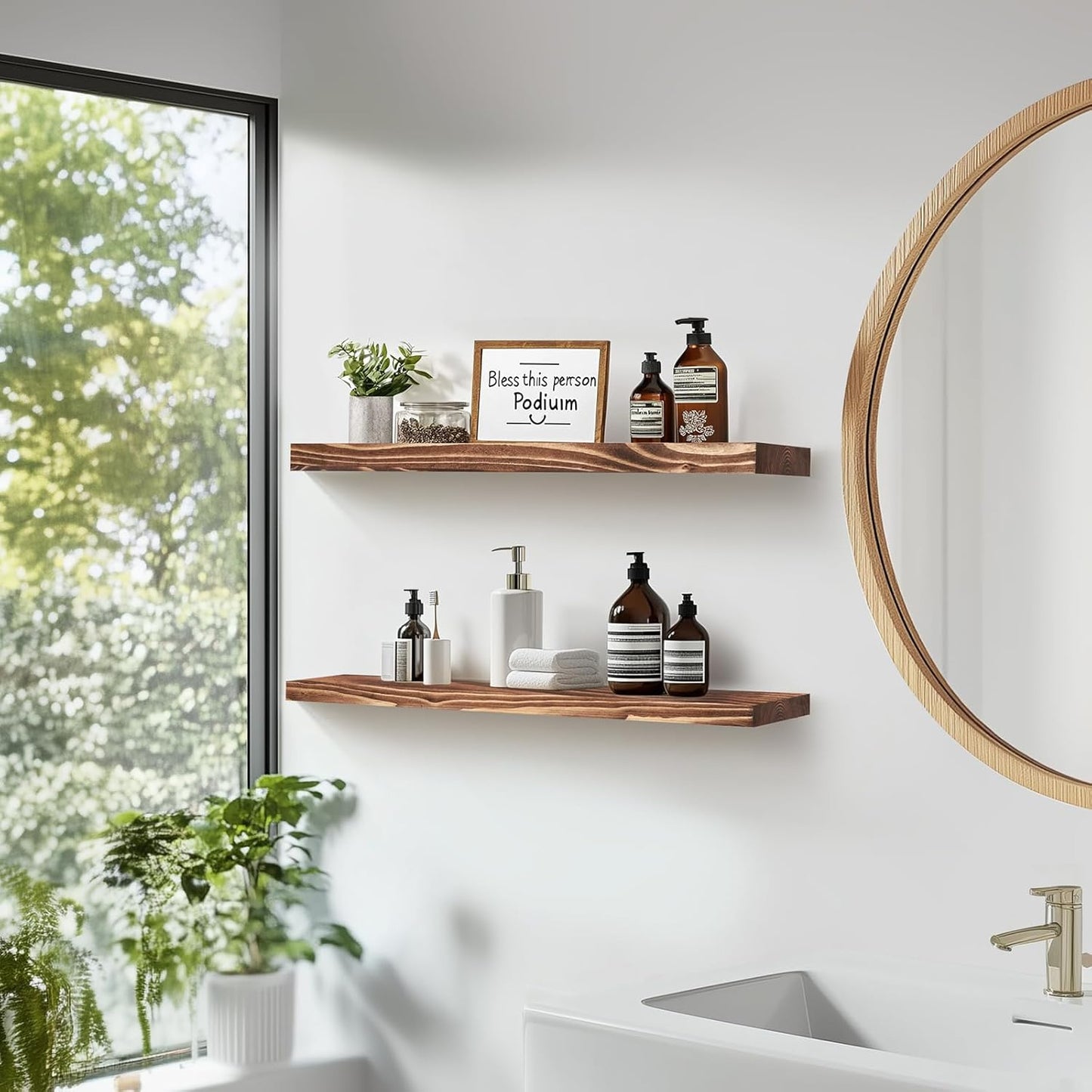 Floating Wall Shelves 2-Pack - Rustic Brown 16-inch Wooden Wall Shelves for Storage and Décor, Multi-Functional and Easy to Install for Living Room, Bedroom, and Kitchen