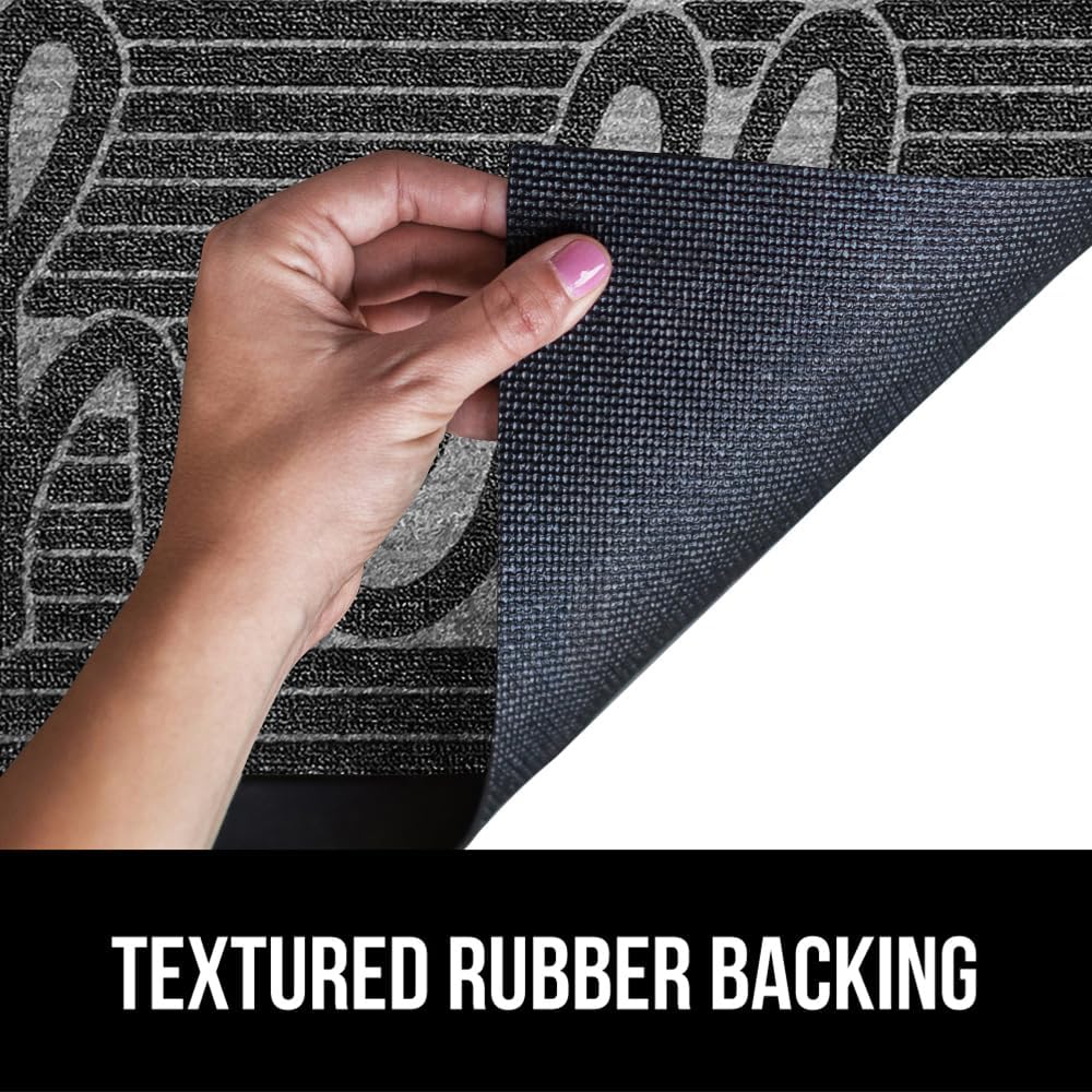 GORILLA GRIP 100% Waterproof All-Season WeatherMax Doormat, US Designed Natural Rubber, Stain and Fade Resistant, Low Profile Indoor Outdoor Door Mats, Easy Clean Patio Mat, 17x29, Charcoal Hello