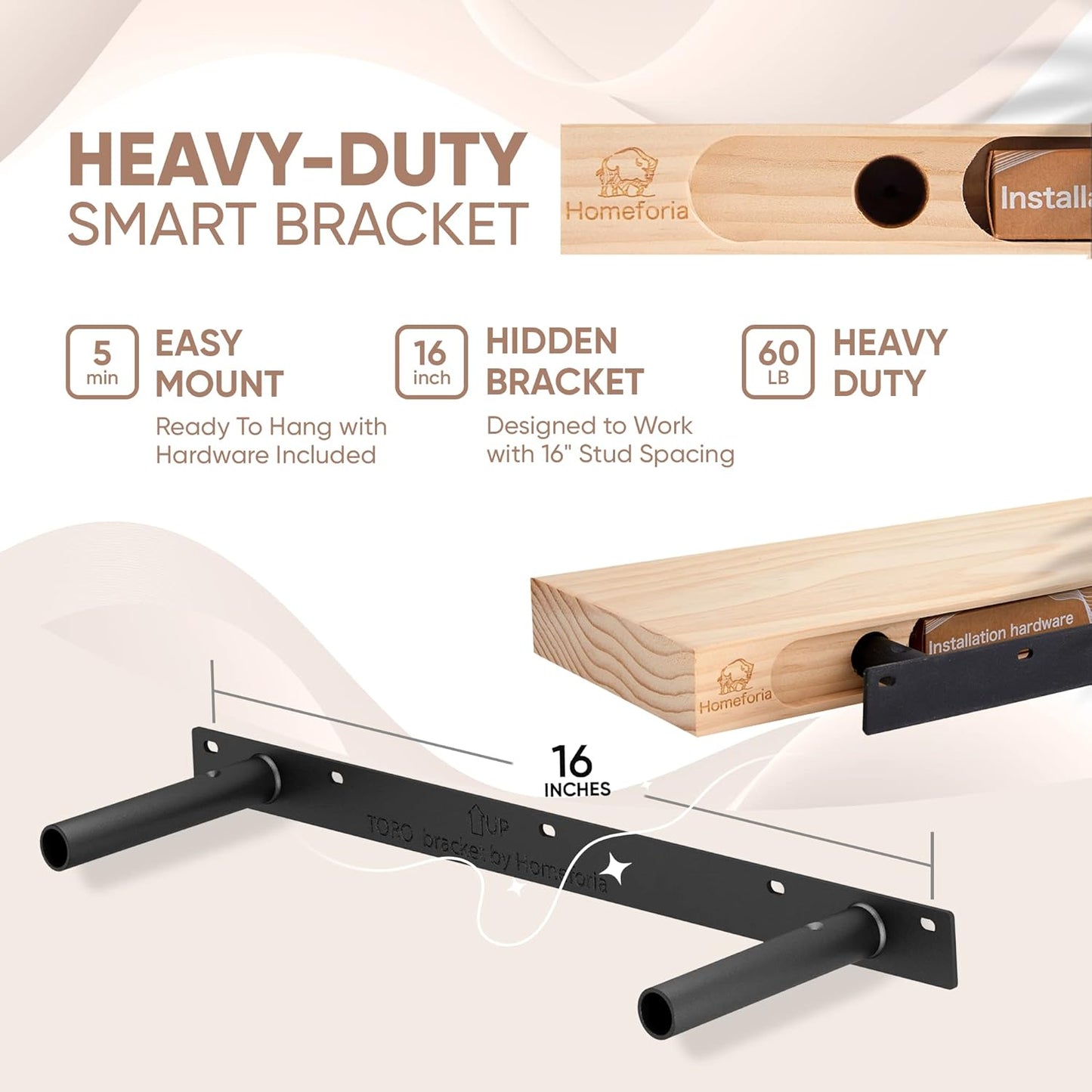 Homeforia 24inch Walnut Floating Shelves for Wall, High End Solid Real Wood 24in Floating Shelf for Bathroom, Dark Brown 24 inch Long Floating Shelves, Heavy Duty Bracket, 24 X 6.5 X 1.75 in, Set of 4