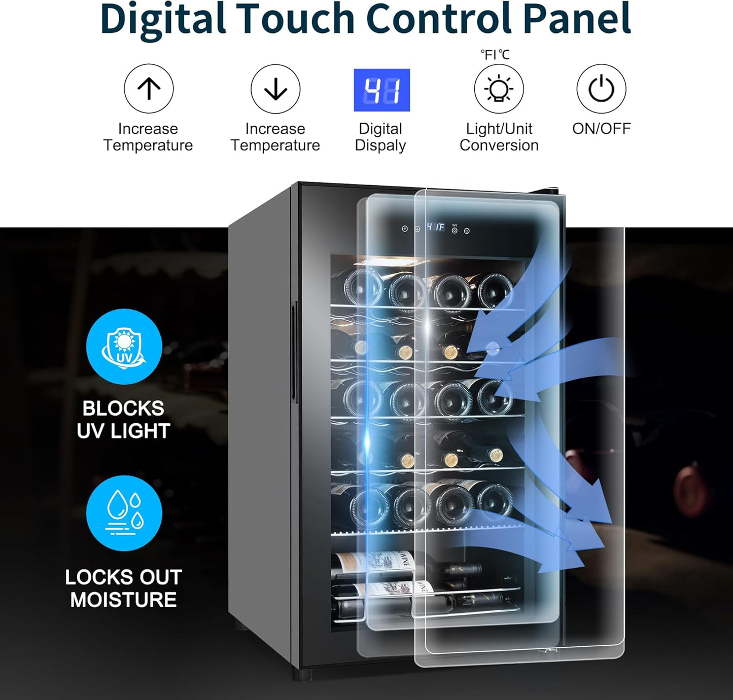 24 Bottles Wine Cooler Refrigerator, Small Wine Fridge Mini Wine Fridge Countertop with Glass Door Wine Cellars for Red Wine, Champagne, Dry White Wine, Sparkling Wines