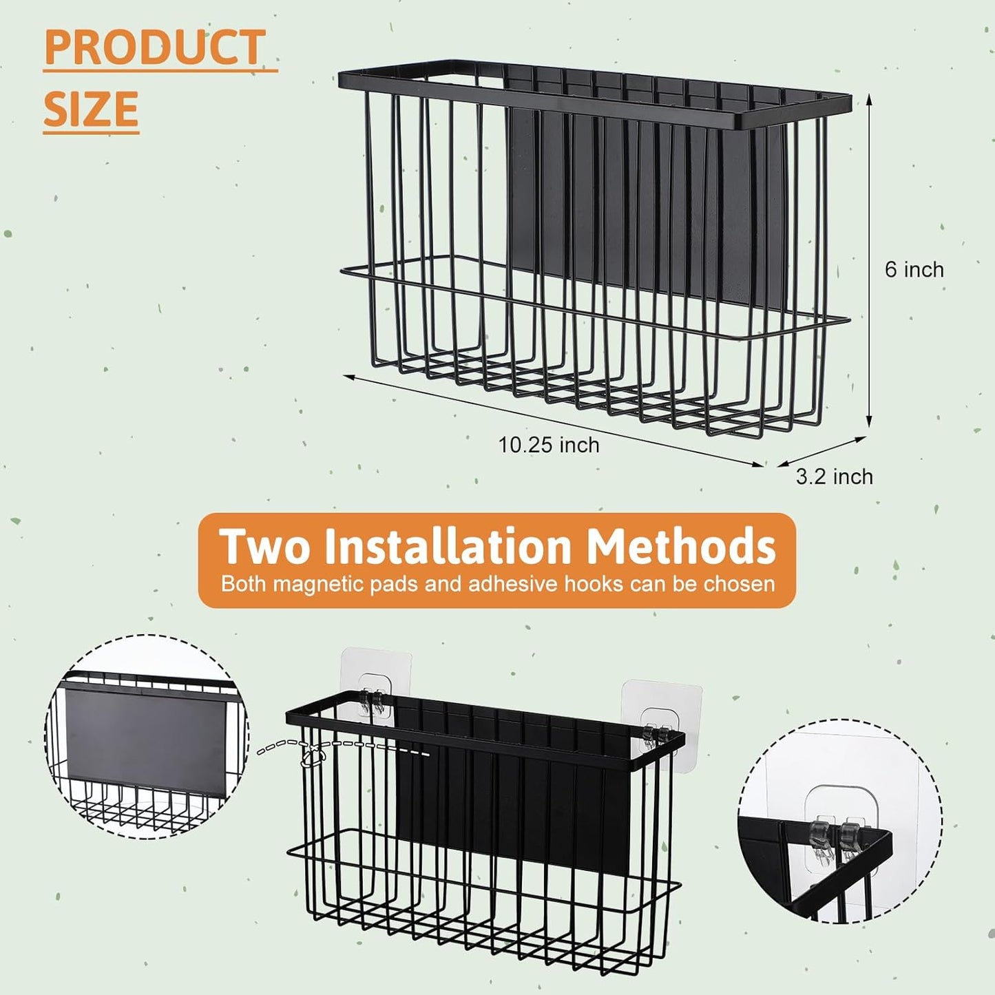 3 Pcs Magnetic or Adhesive Refrigerator Organizer Magnetic Baskets Kitchen Holder for Refrigerator Metal Shelf Rack Storage with 2 Types of Installation(Black)