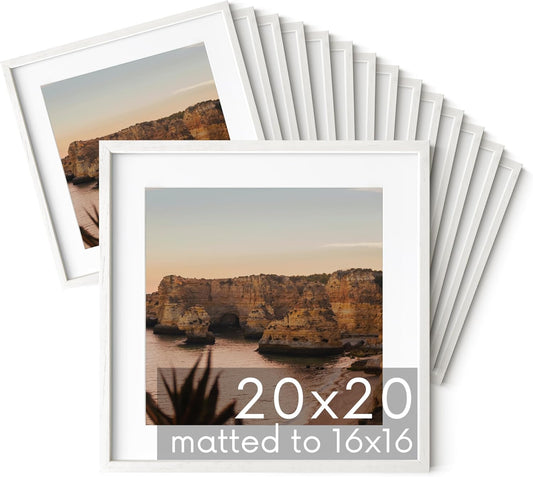 HAUS AND HUES Square Picture Frames - Set of 15, 20x20 White Oak Frames with Mat for Gallery Wall
