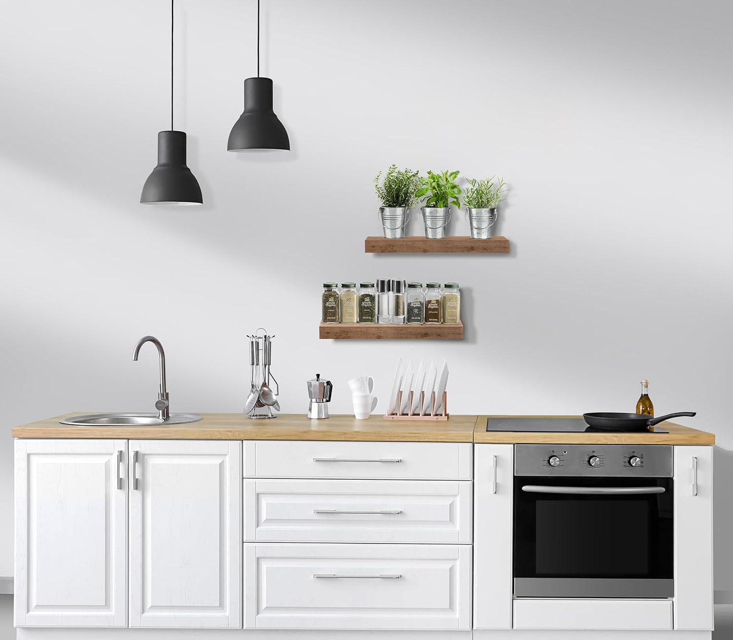 Sorbus Floating Shelves for Wall, Bathroom Shelves Wall Mounted for Kitchen, Bedroom, Bathroom Storage Over Toilet, Hanging Book Shelf for Wall Home Decor Living Room (Mahogany, 2 Pack)