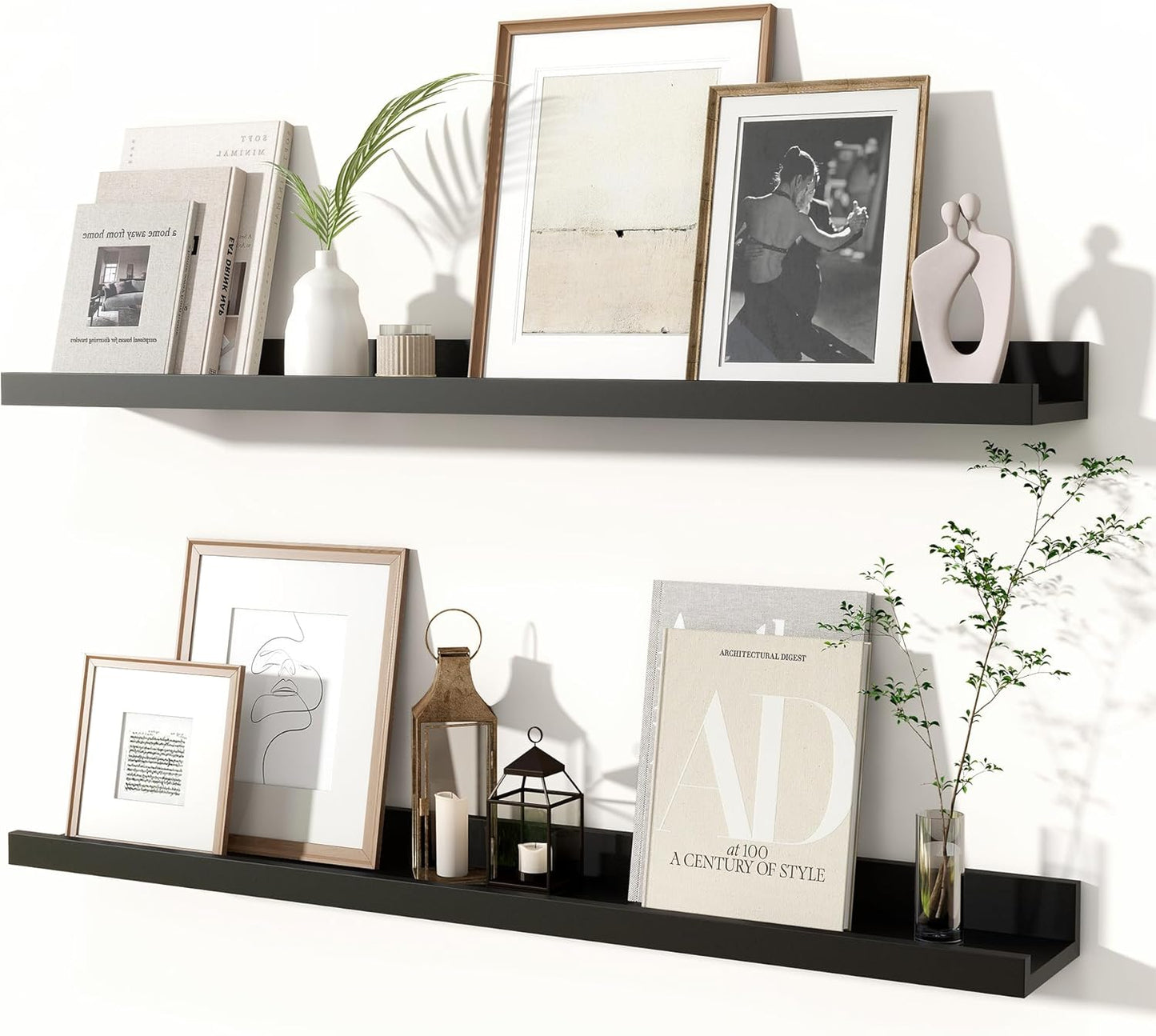 Fun Memories Picture Ledge Shelves Set of 2, 32 Inch Rustic Wall Mounted Floating Shelves with Lip for Home Storage and Décor in Bathroom, Kitchen, Nursery, Bedroom, Living Room, Black