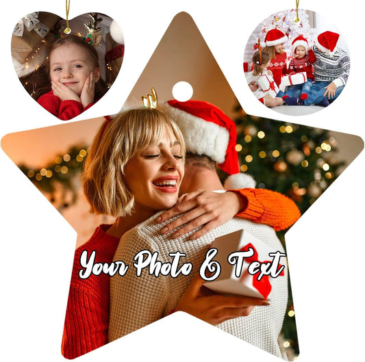 Personalized Christmas Ornaments 2025 w/Picture,Double-Sided Ceramics Custom Christmas Ornament - Upload Any Photo,Optional Text - Picture Ornaments,Customized Xmas Ornament,Star