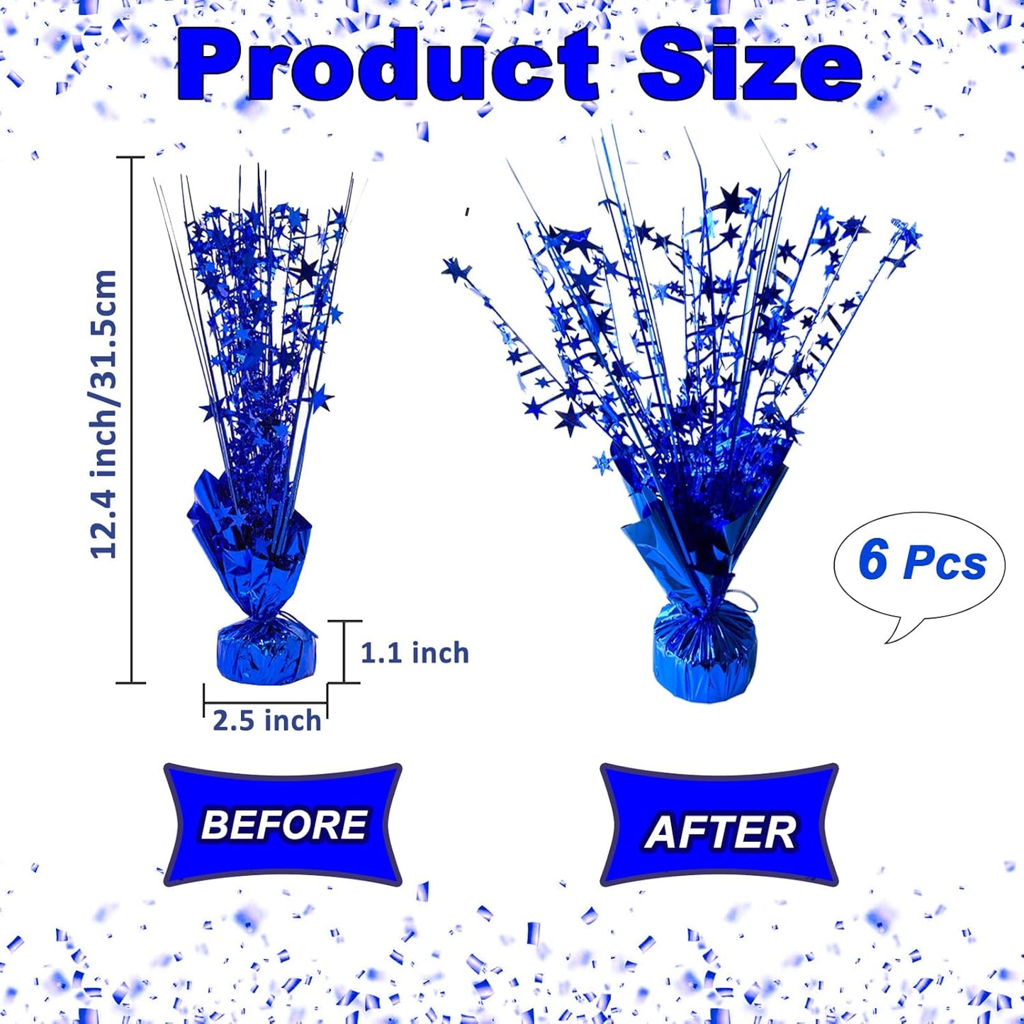 6 Pack Metallic Foil Spray Centerpiece Star Table Decoration Burst Table Centerpieces for Birthday Wedding Anniversary Graduation Holiday Party Supplies Decor, Blue