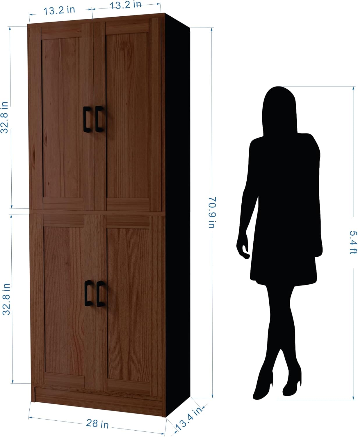 Brown Kitchen Pantry, 71" Tall Cabinet with Doors, Hutch with Storage for Dining Room