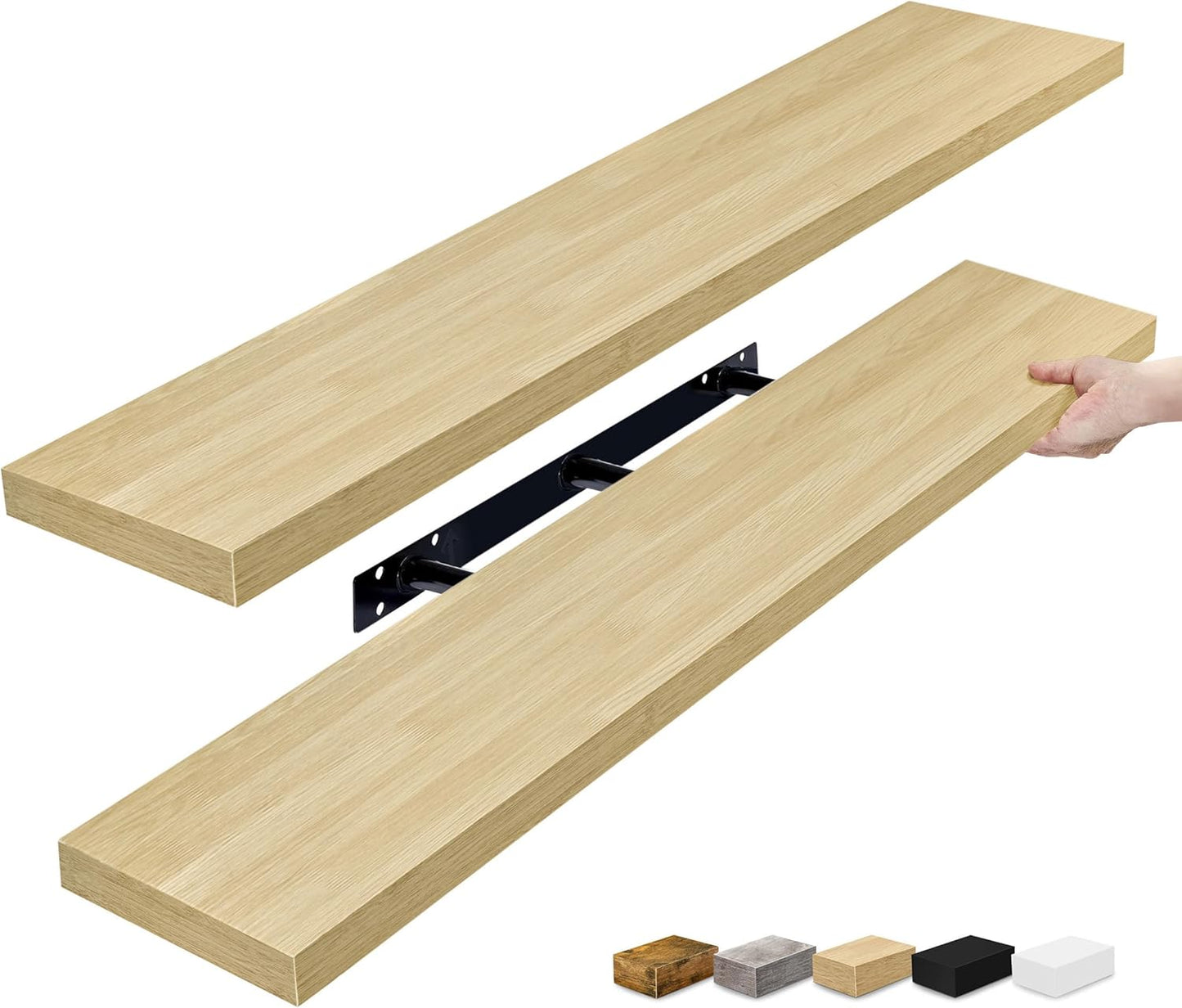 Sorbus Floating Shelves for Wall - 48 Inch Long Bathroom Shelves, Wall Decor for Bedroom, Kitchen, Living Room & Book Storage - Mounted Floating Shelf with Invisible Brackets (Maple Wood, 2 Pack)