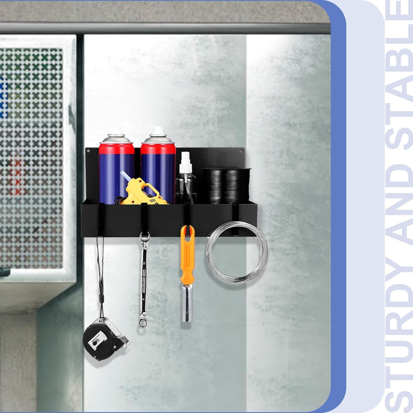 3 Pack Magnet Garage Organizer Magnetic Spice Rack for Refrigerator 20 lb Capacity Shelf Hanging Heavy Duty Magnetic Fridge Side for Organize Garage Tools(Black)