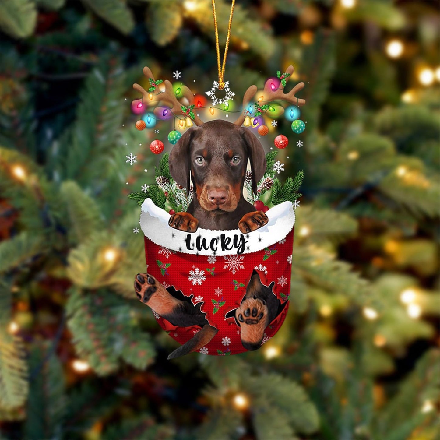 Dobermann Christmas Ornament - Snow Pocket Tree Decor, Gift Idea for Dog Lovers