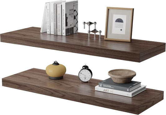 Large Floating Shelves for Wall Set of 2 Wooden Wall Shelves 36 in x 12.75 in x 2 in Room Decor Long Shelf with Invisible Wall Mount Bracket for Bedroom Kitchen Living Room Walnut
