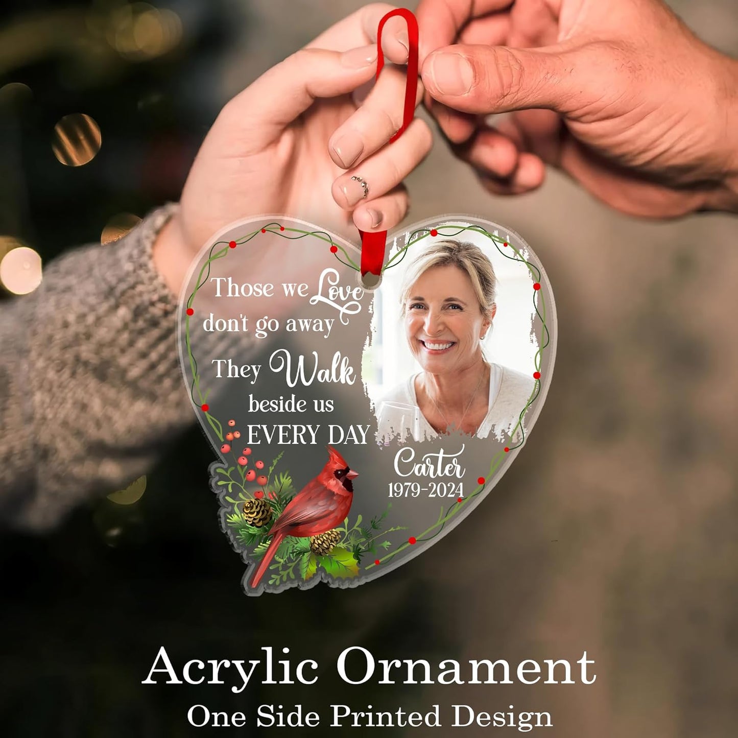2025 Personalized Memorial Acrylic Ornament – Christmas-Birthday-Anniversary Keepsake for Loss of Loved One – Custom Photo Name Year – in Loving Memory Heart Decoration