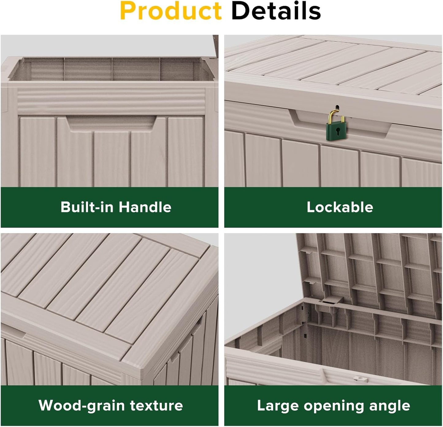 46 Gallon Outdoor Deck Box,Storage Lockable Waterproof Patio Furniture,Garden Tools,Cushions,Pool Accessories Outside Storage Resin Box(Light Brown)