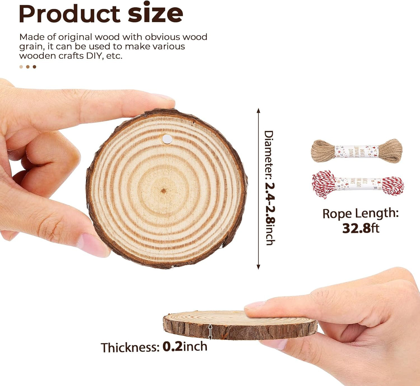 50 Pcs Wood Slices with Hole, 2.3"-2.8" Unfinished Wood, Wood Rounds for Crafts, Wood Crafts, Round Wood for Doodle, Splice, Paint, Art, Decorate, Ornament