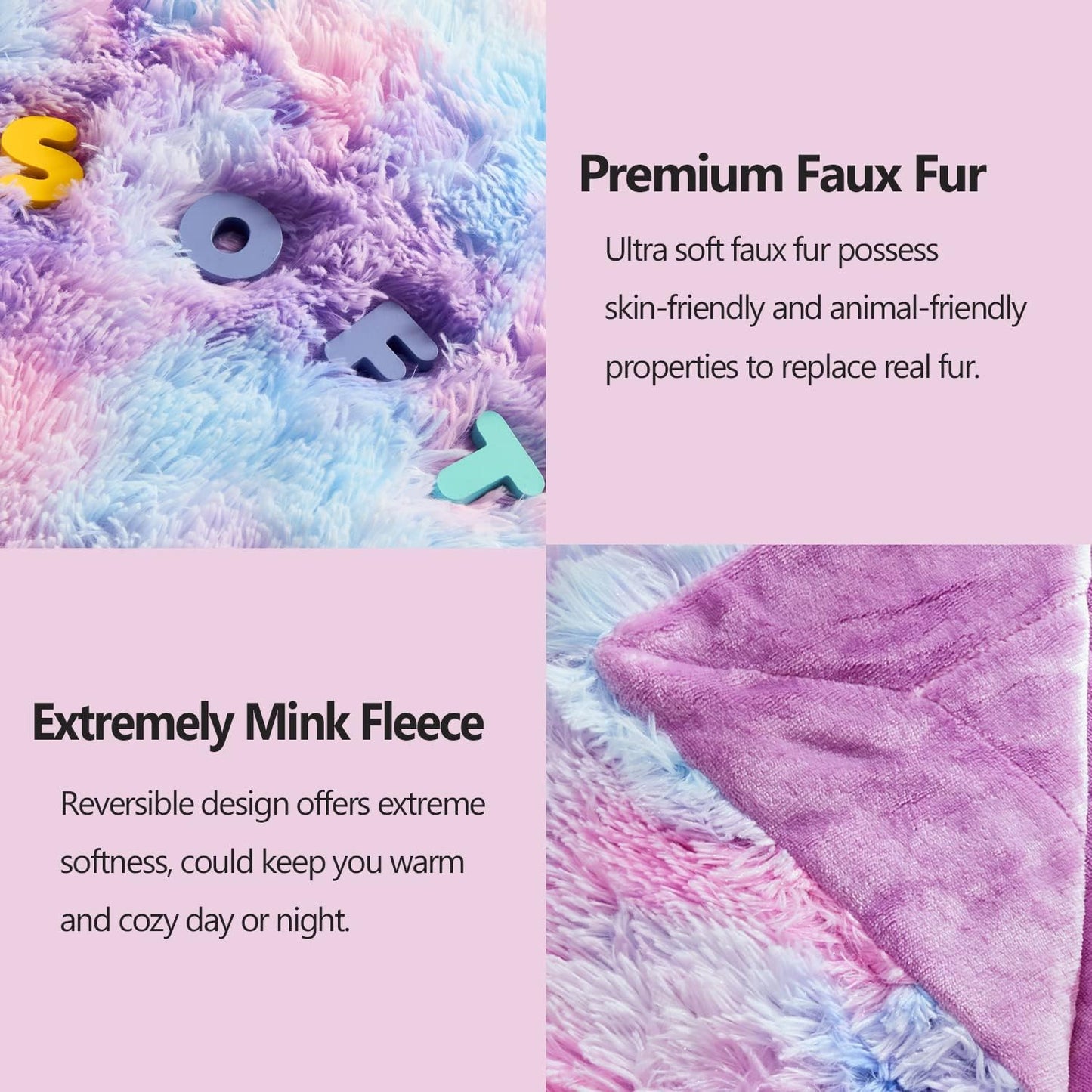 GONAAP Fuzzy Faux Fur Throw Blanket Queen Size Purple Rainbow Super Soft Cozy Plush Fuzzy Shaggy Blanket for Couch Sofa Bed (Purple Rainbow, Queen(90"x90"))