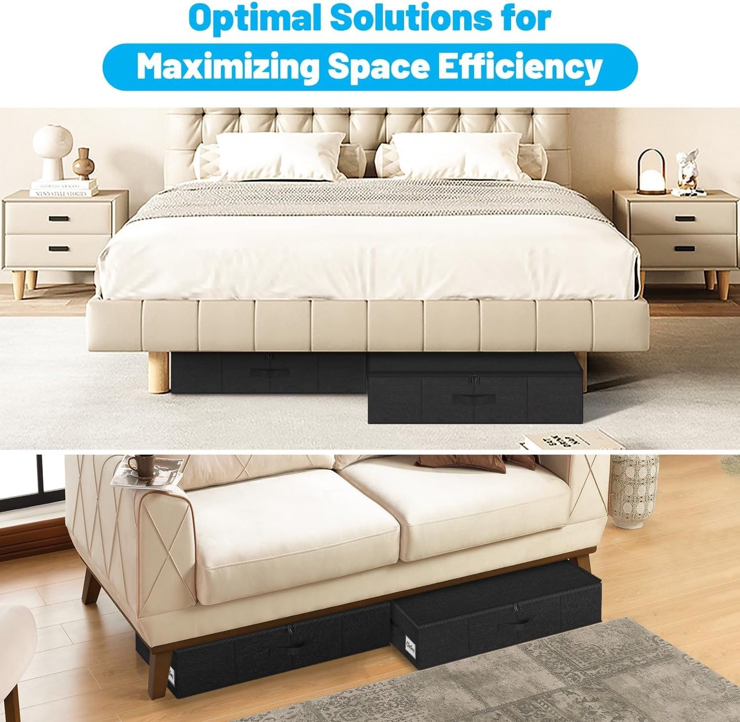 Under Bed Storage Container Bins 2 Pack, Low Profile Foldable Underbed Clothes Storage Organizer W/ Ultra Thick Fabric and Sturdy Bottom/Sides, Dual Zipper Storage Box for Dorm and Home 30x16x6.7"