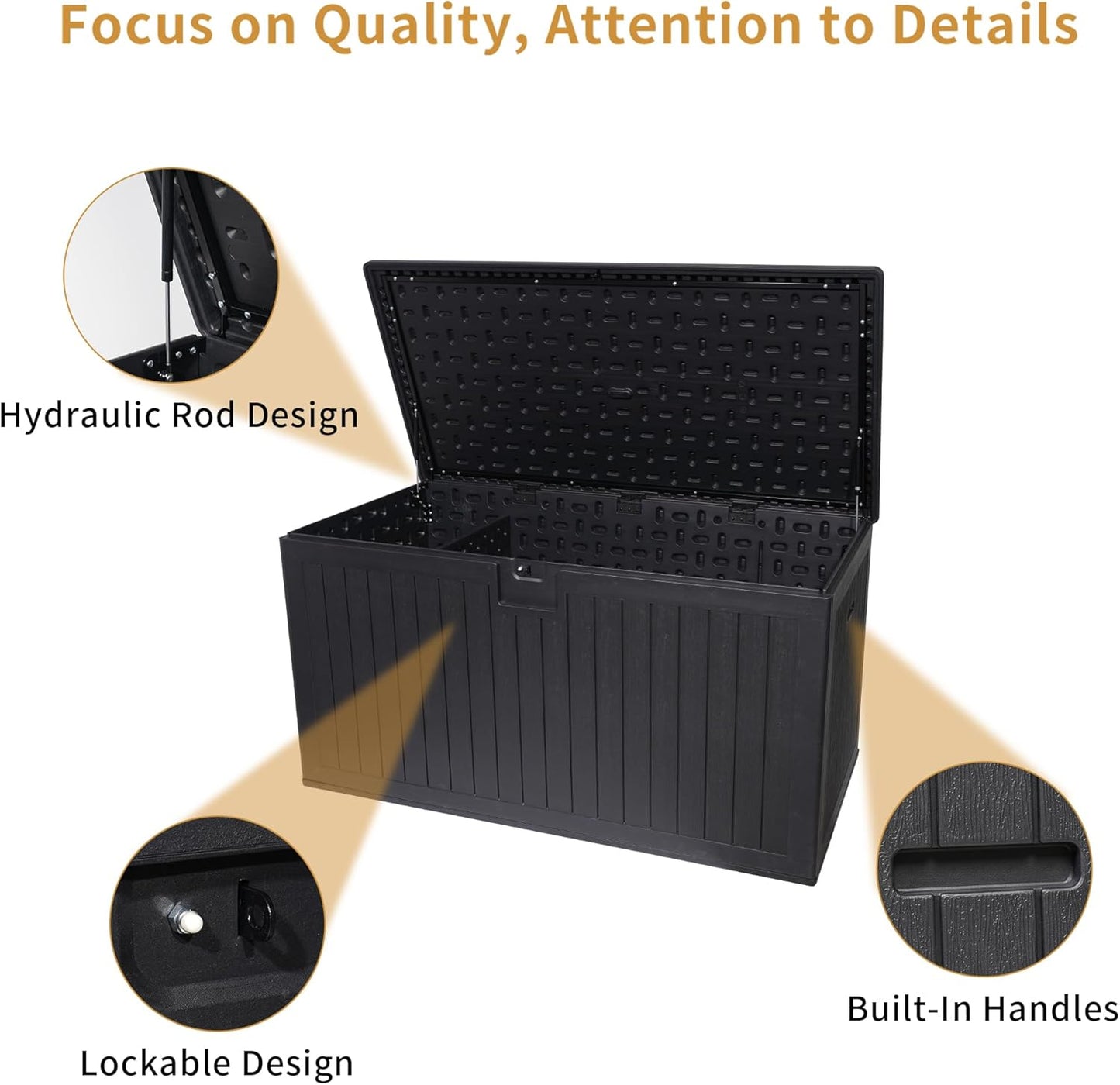 200 Gallon Outdoor Storage Box Waterproof, Extra Large Plastic Outside Deck Box Weatherproof, Resin Patio Storage Bin with Lock and Lids for Patio Cushions, Black