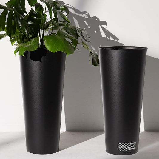 2-Pack 28" Tall Metal Planters - Heavy-Duty Round Flower Pots with Built-in Drainage + Rustic Industrial Finish, All-Climate Deck & Patio Ready Indoor/Outdoor Multi-Scene Garden Vessels