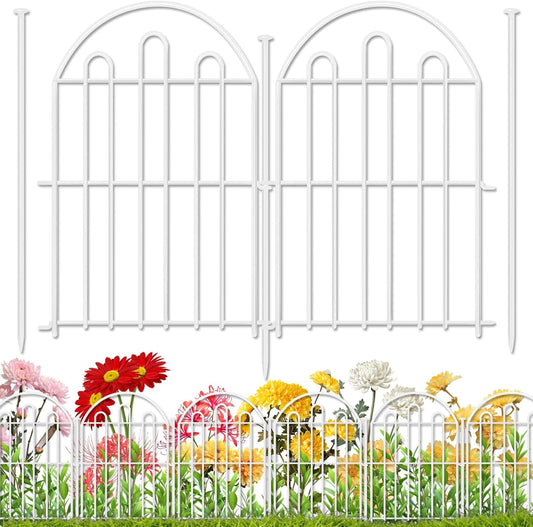 26 Pack Decorative Garden Fence, 26in x 28ft Arched No Dig Animal Barrier Fence for Dog Rabbit, Garden Edging Border, Rustproof Metal Ground Stake Border for Outdoor Yard Patio Decor, White