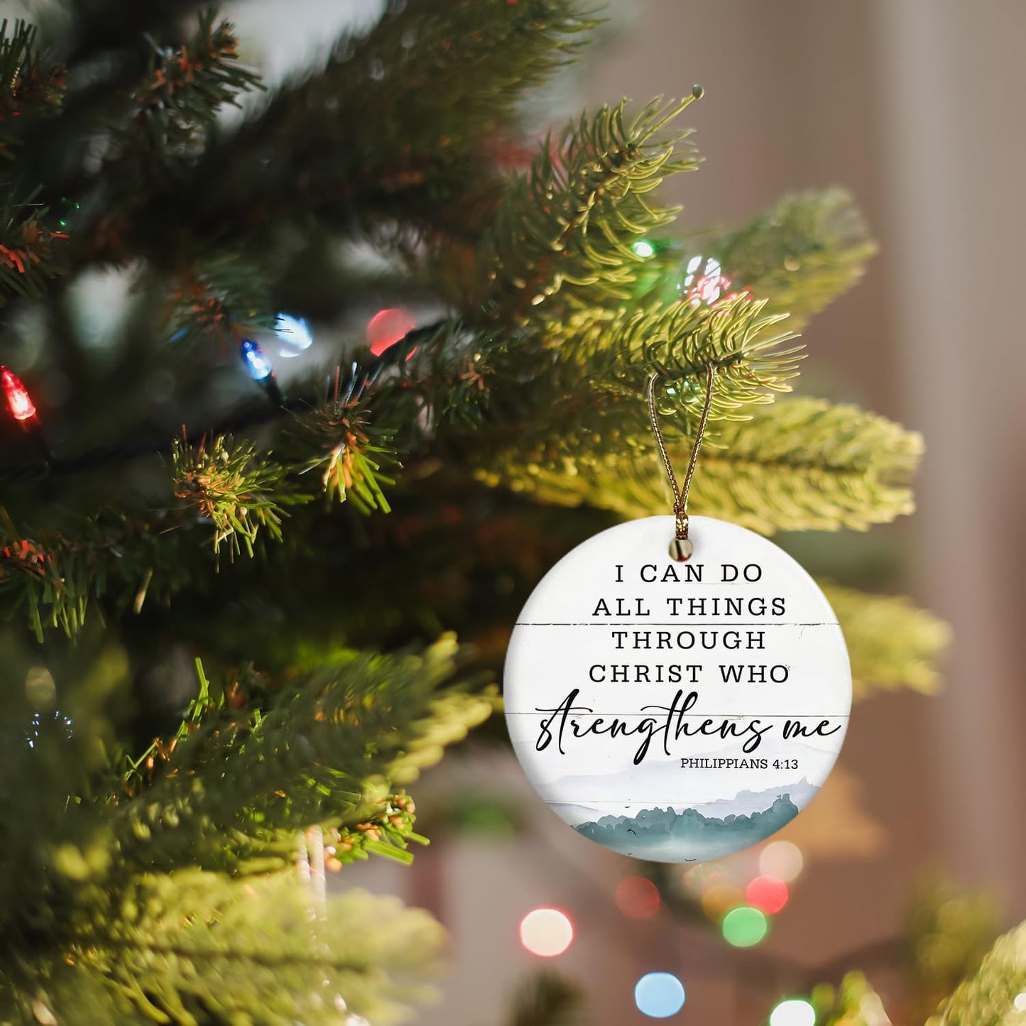 Christian Ornaments, I Can Do All Things Scripture Religious Ceramic Ornament Keepsake Decorations, Inspirational Christian Gifts for Women Teen Girls
