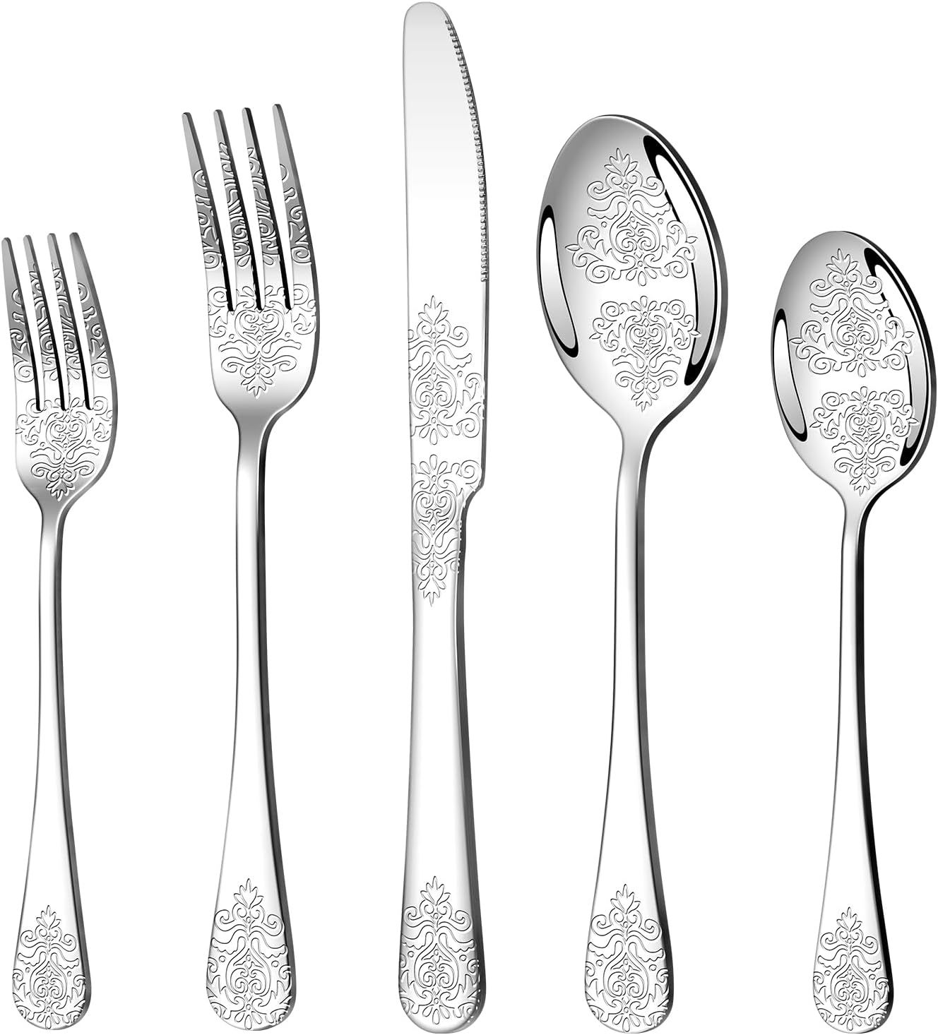 40 Pcs Silverware Set for 8 with Classical Flower Embossed Design, Food Grade Stainless Steel Flatware Set, Eating Utensils Sets Include Fork/Knife/Spoon, Reusable Cutlery Set, Dishwasher Safe