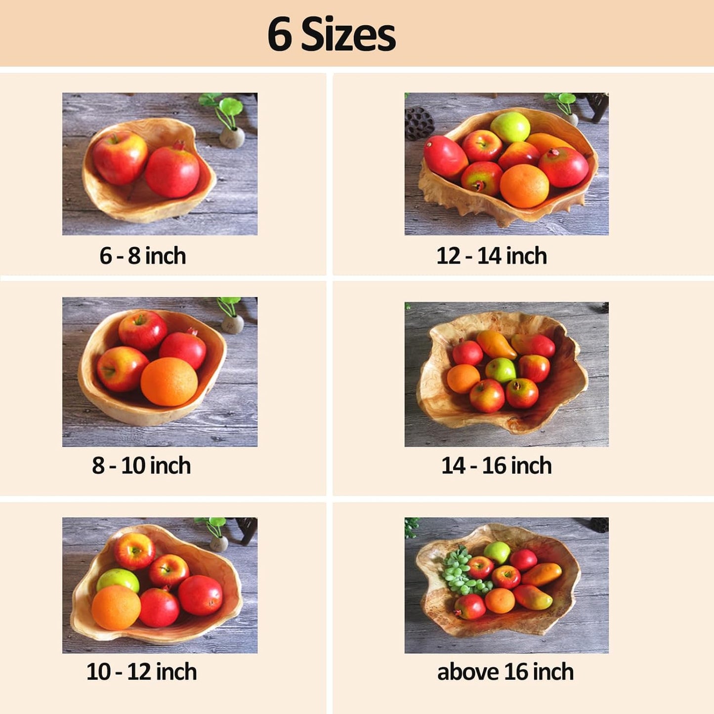 Wooden Bowl Decorative Natural Wood Fruit Bowl, Irregular Creative Wood Bowls, Rustic Hand Carved Candy Snack Keys Serving Bowls for Home Decor (Above 16" Diameter)