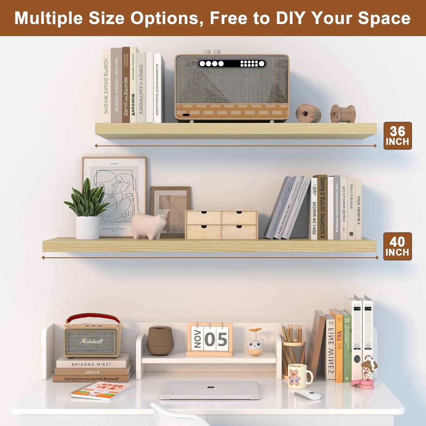 48 Inch Floating Shelf 1 Pack Large Floating Shelves for Wall No Drilling Accessories Included Deep Wall Shelves for Living Room Kitchen Farmhouse 48" W x 12" D x 1.2" Oak