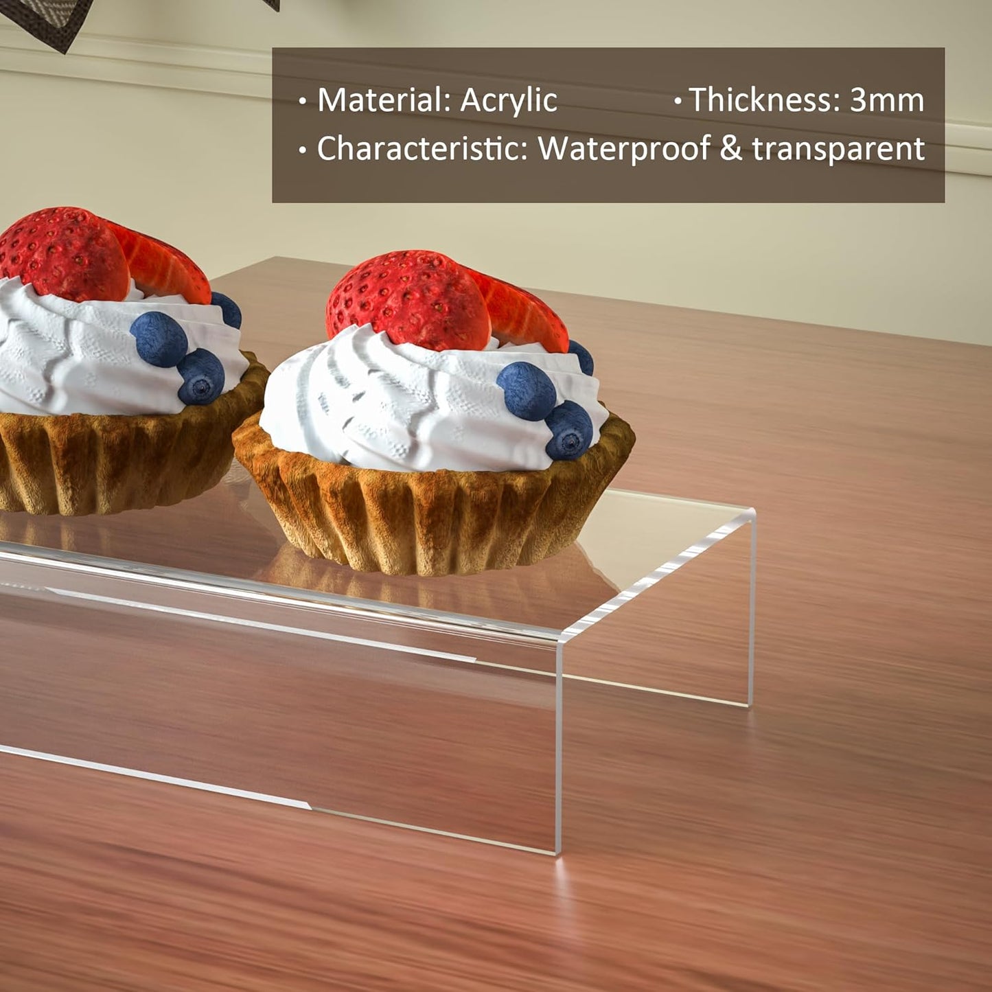 Clear Riser Display Shelf 3pcs, Desktop Rectangular Acrylic Display Shelves Storage Organizer, Acrylic Stands for Funko Pop Figure, Bags, Shoes, Spice Jars, Skincare, Cosmetics - 12-2'', 3'',