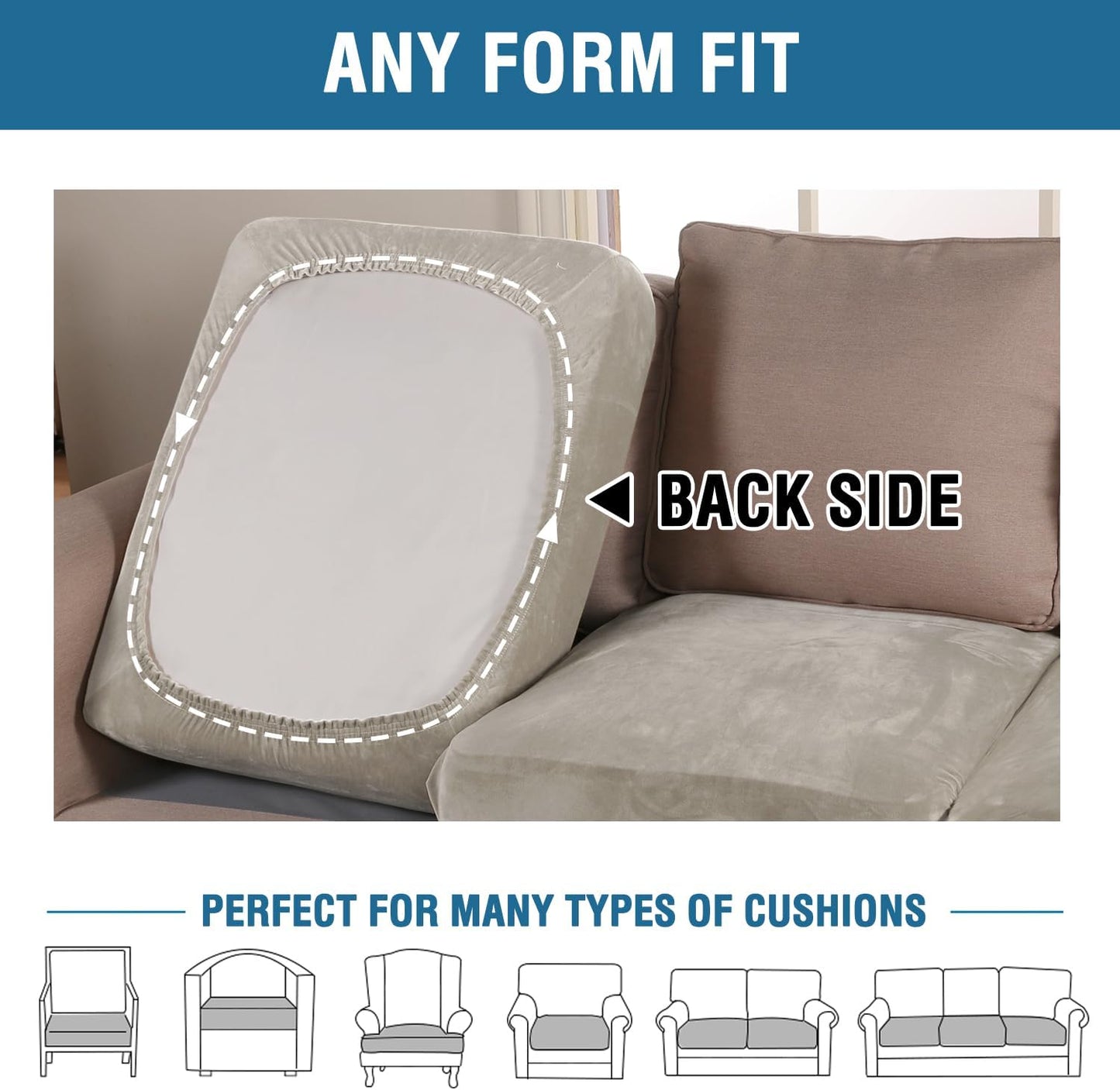 H.VERSAILTEX Velvet Stretch Couch Cushion Cover Plush Cushion Slipcover for Chair Loveseat Sofa Cushion Furniture Protector Seat Cushion Sofa Cover (2 Piece Large Sofa Cushion Covers, Oatmeal)