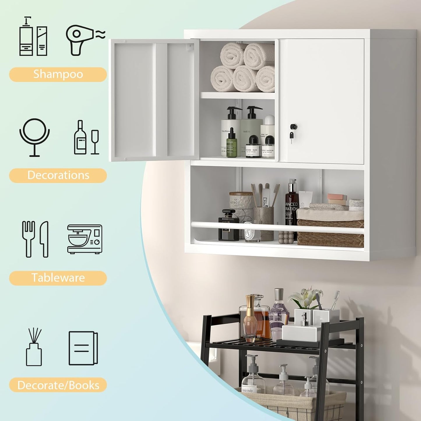 Wall Cabinets,Garage Metal Storage Cabinet with Shelf,Wall Storage Cabinet with Locking Door,Steel Cabinets for Kitchen,Home Office,Basement