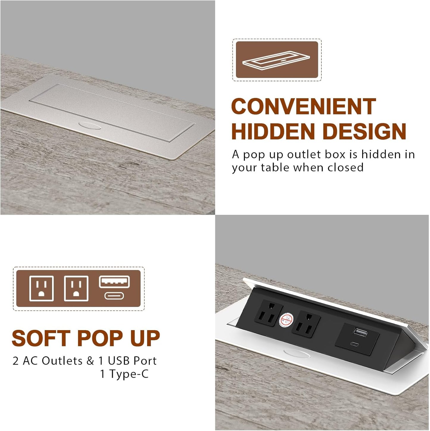 HIFYOBRO End Table with 2 Drawers and Charging Station, Type-C & USB Port & Power outlets, Wooden Storage Cabinet, Large Side Table with Storage for Living Room and Bedroom