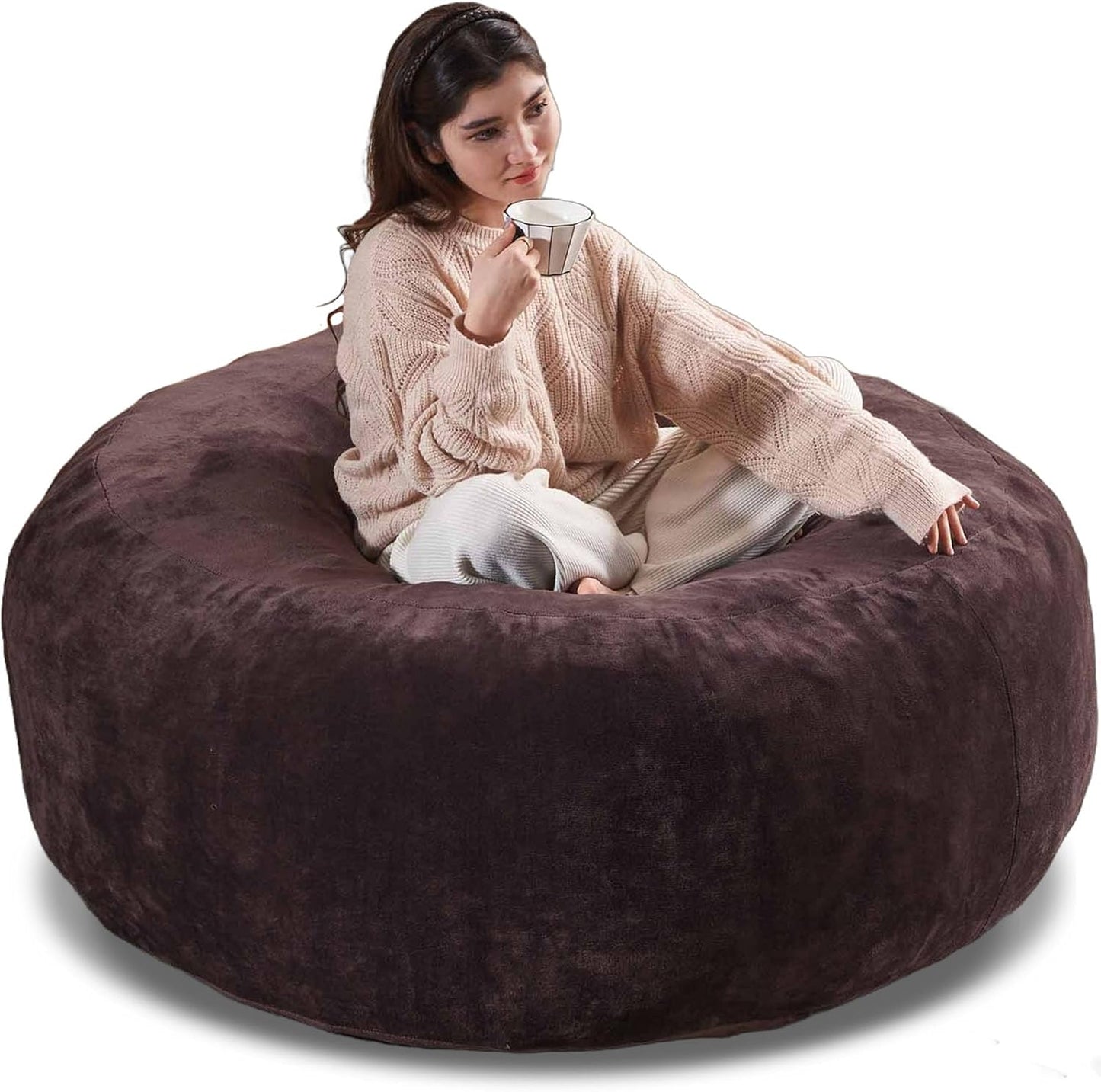 5FT，Big Bean Bag Chairs for Adults，Large beanbag with Filler Included，Memory Foam Material，Easy to Clean and Washable Corduroy Fabric，Suitable for Living Room and Bedroom (Brown, 5 Foot)
