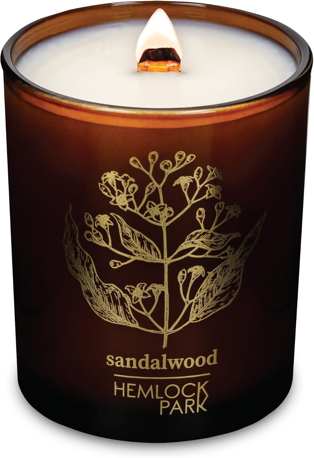 Hemlock Park Wood Wick Candle Handcrafted with Natural Coconut Wax and Essential Oils (Amber & Gold 7.2 oz, Sandalwood)