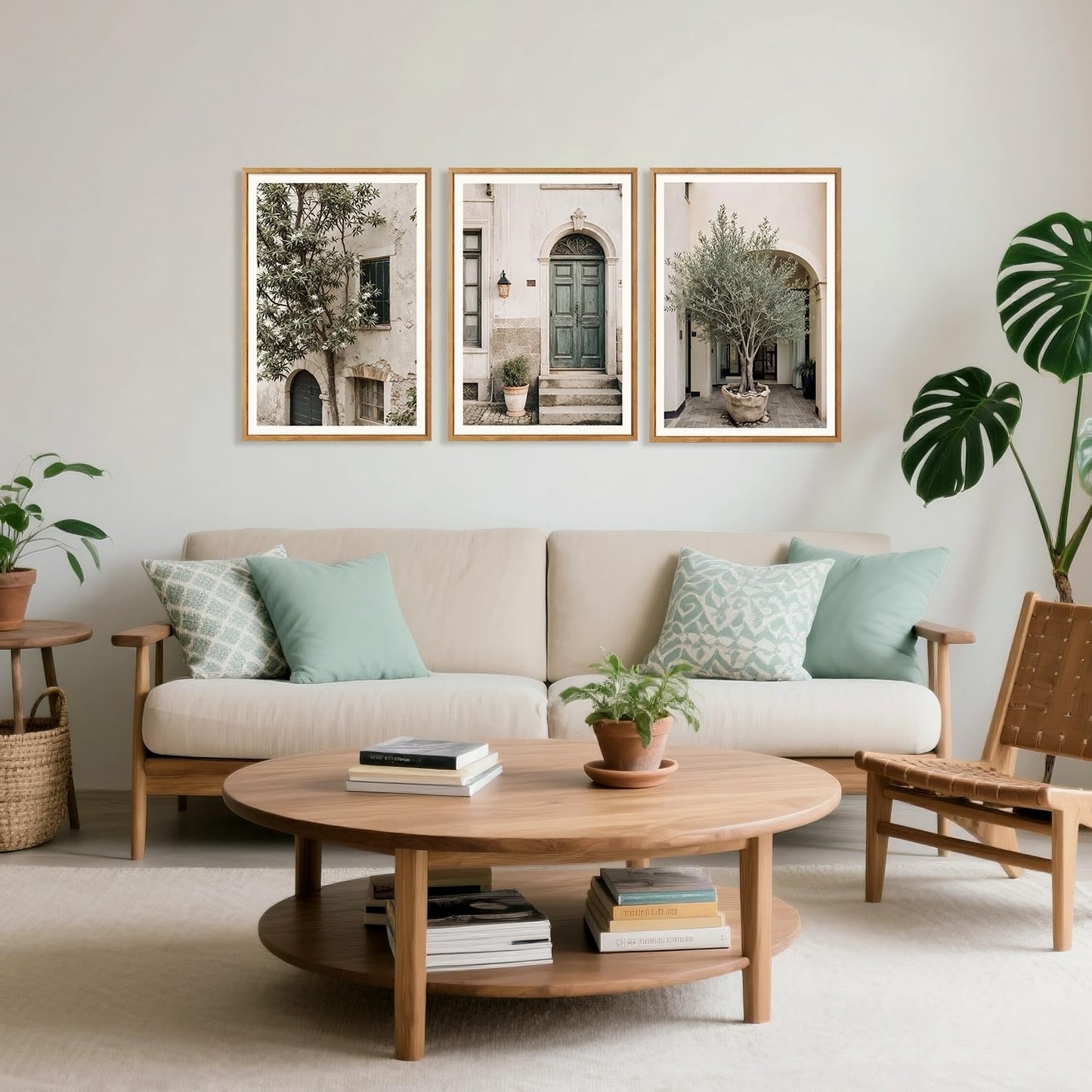 HPNIUB Large Vintage Italy City Landscape Framed Canvas Wall Art Set, Olive Green Tree Country Wall Decor, Modern Minimalist Countryside Villages Picture for Living Room,Bedroom,Office-16 x24 x3