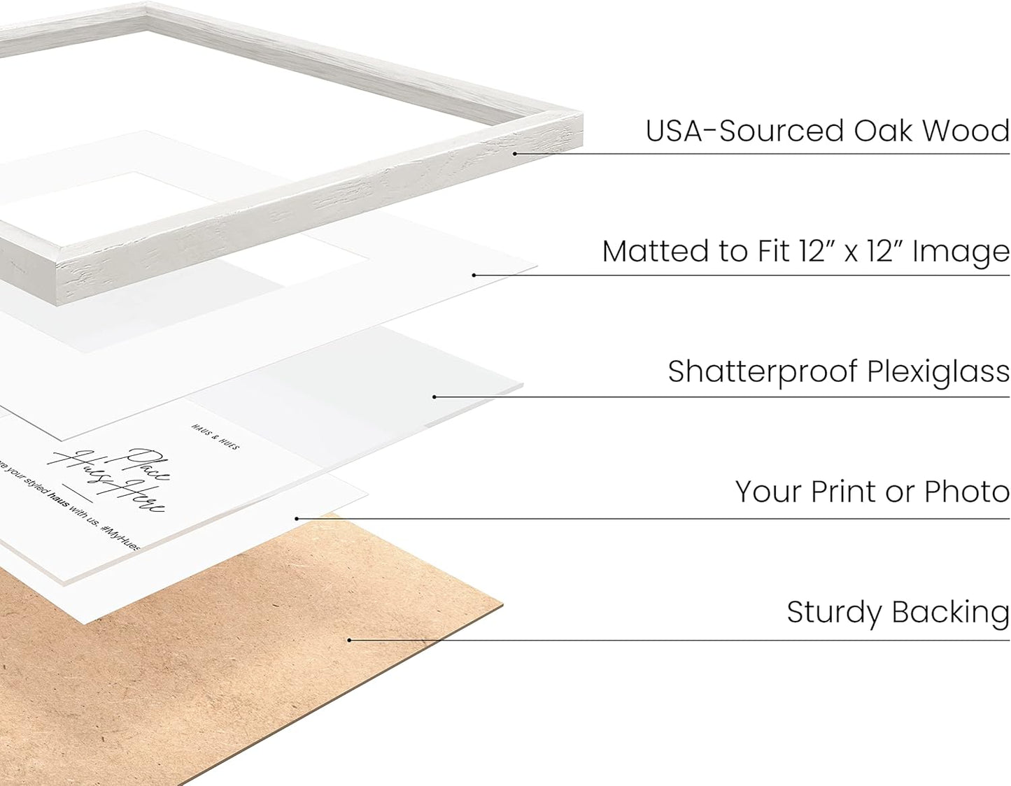 HAUS AND HUES 16x16 Square Picture Frames Set of 25 - Oak Wood Frames with Acrylic Cover, White