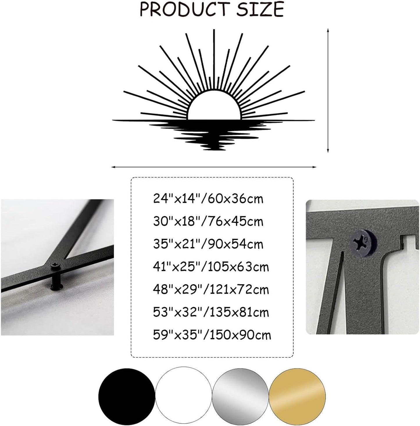 Sunrise Metal Wall Art, Metal Sun Wall Decor, Sun Outdoor Wall Art, Abstract Sunrise Wall Decor, Boho Home Hanging, Living Room Wall Hanging (Gold, 41"x25"/105x63cm)