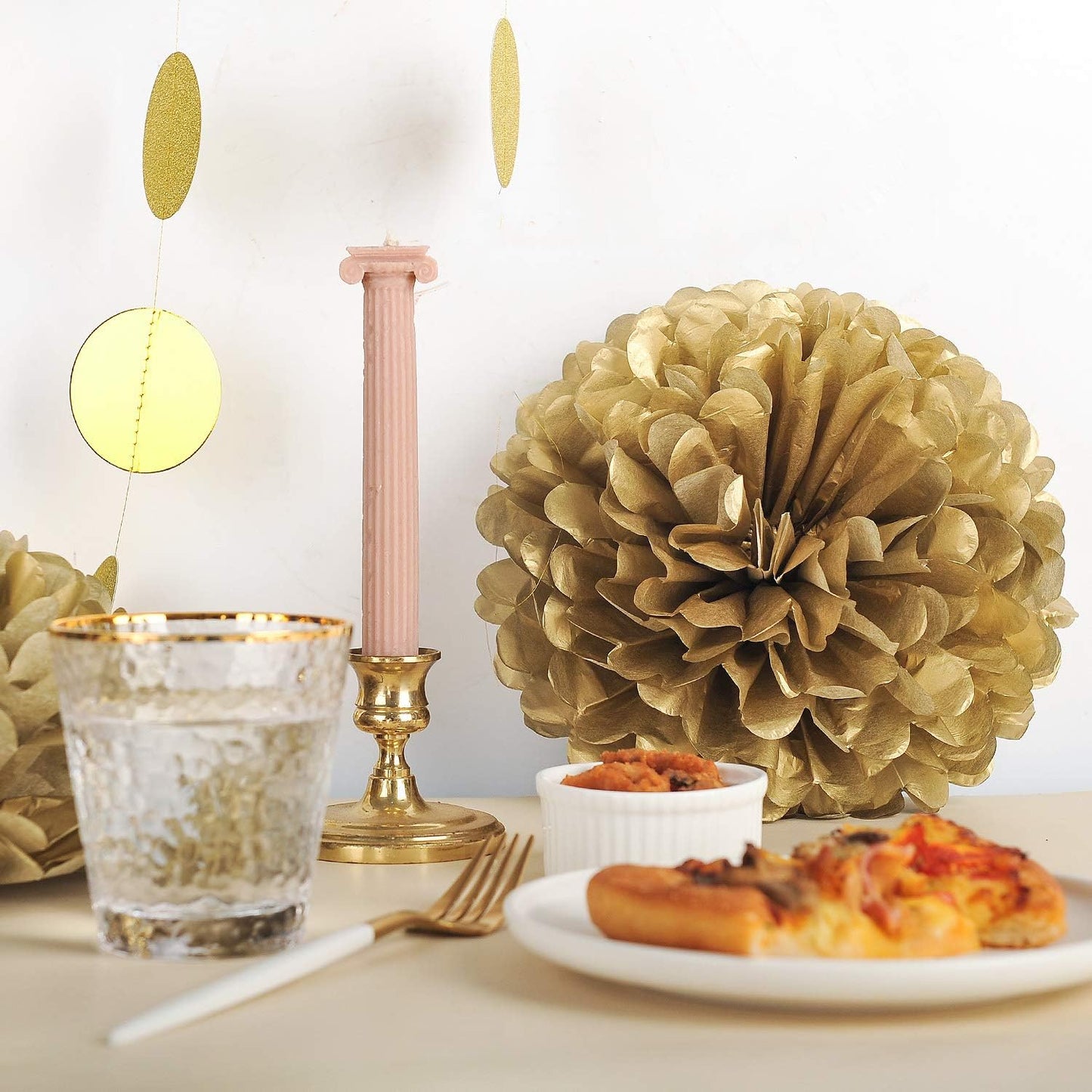 10" Gold Tissue Pom Poms DIY Tissue Paper Flowers for Birthday Wedding Baby Shower Tea Party Dessert Table Decoration, Pack of 18