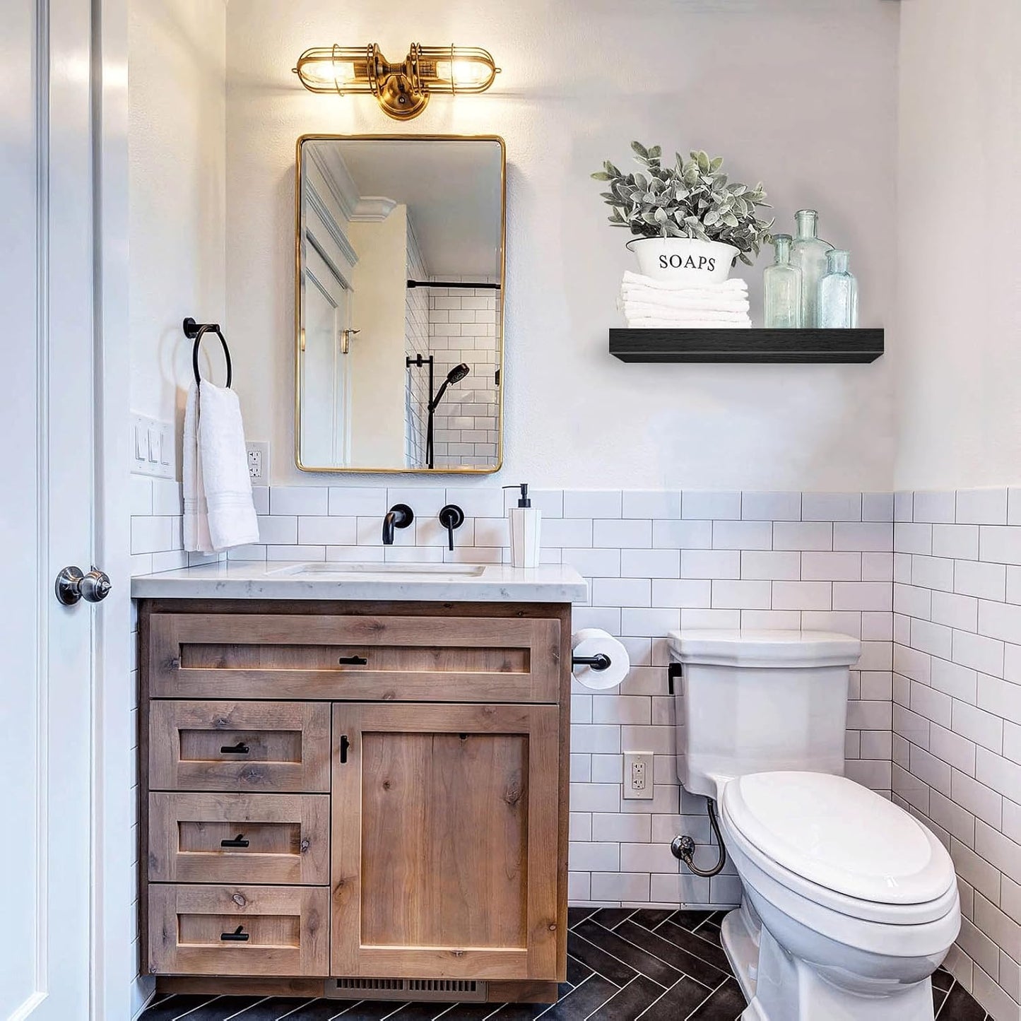 QEEIG Floating Shelf for Wall Bathroom Shelves Bedroom Kitchen Living Room Farmhouse Small Book Shelf 16 inch Set of 1, Black (015-B1)