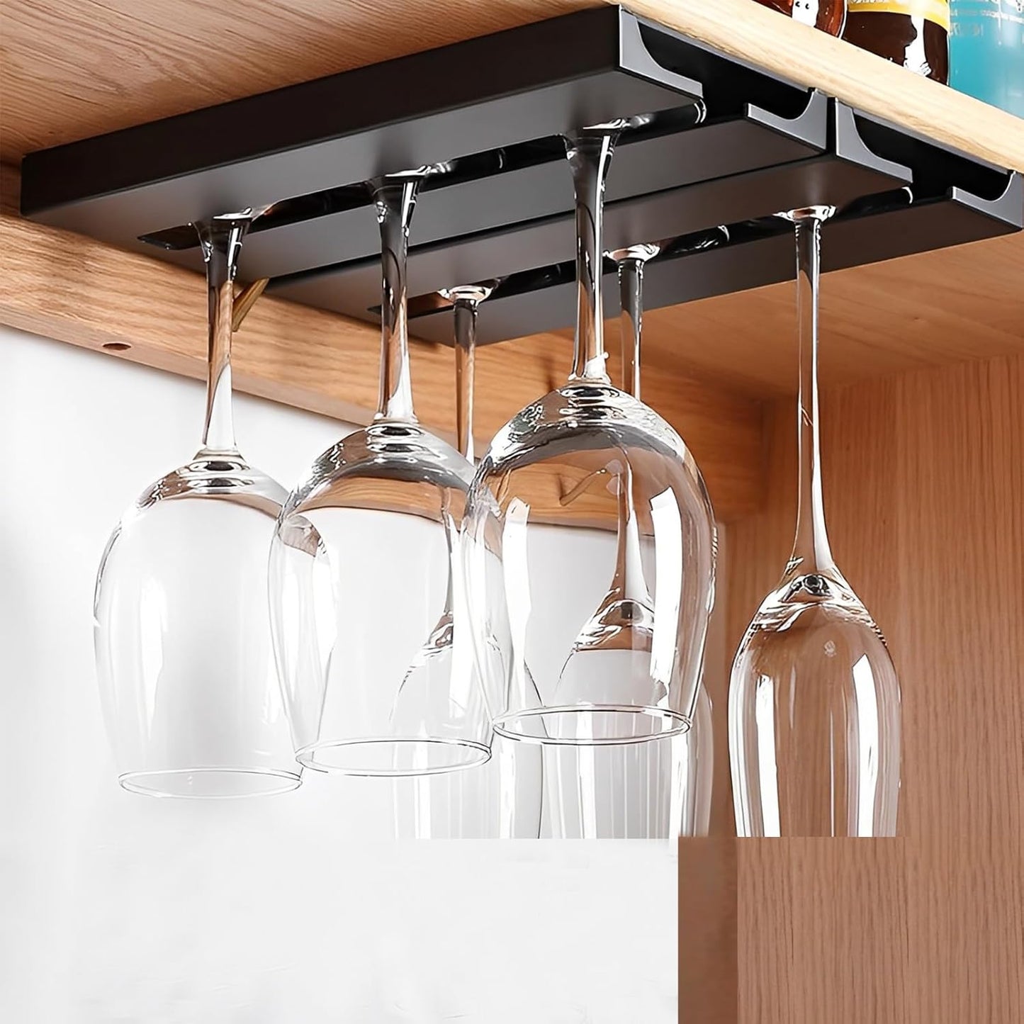 2Pcs Wine Glass Holder，Stemware Rack Plastic Punch-free Hanging Under Cabinet for Bar,Kitchen and Restaurant (black)