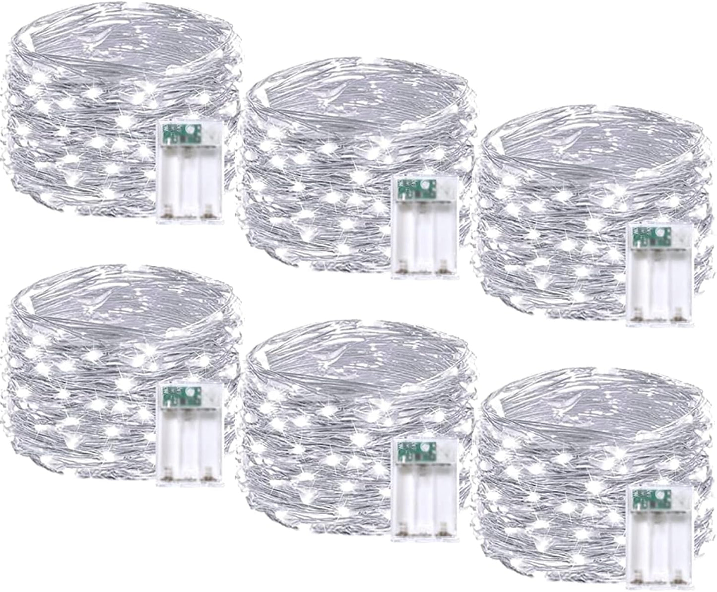 6 Pack Fairy Lights Battery Operated with Timer, Each 20FT 60LED Christmas String Lights Outdoor Indoor, Cuttable Battery Twinkle Light for Bedroom Home Wedding DIY Christmas Decorations (Cool White)